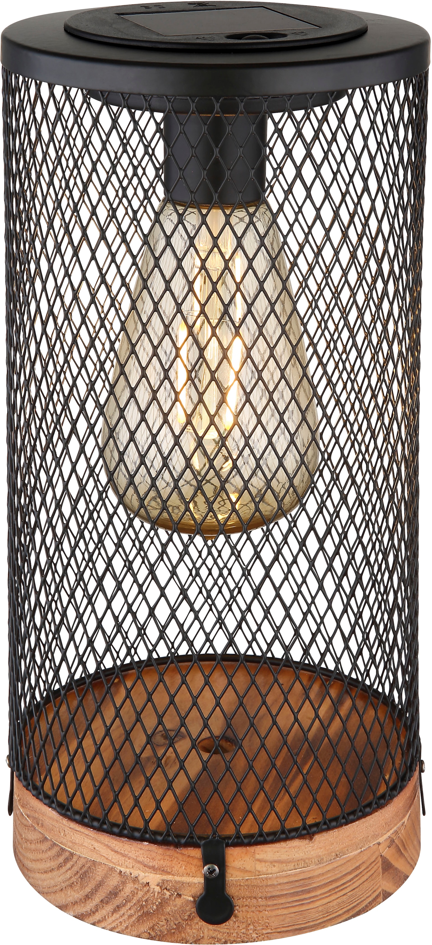 GLOBO LIGHTING LED Solarleuchte »SOLARLEUCHTE HOLZ NATURFARBEN, 1XLED«, 1 flammig, Leuchtmittel LED-Modul | LED fest integriert, Druckschalter IP44, ø: 120mm, H: 255mm