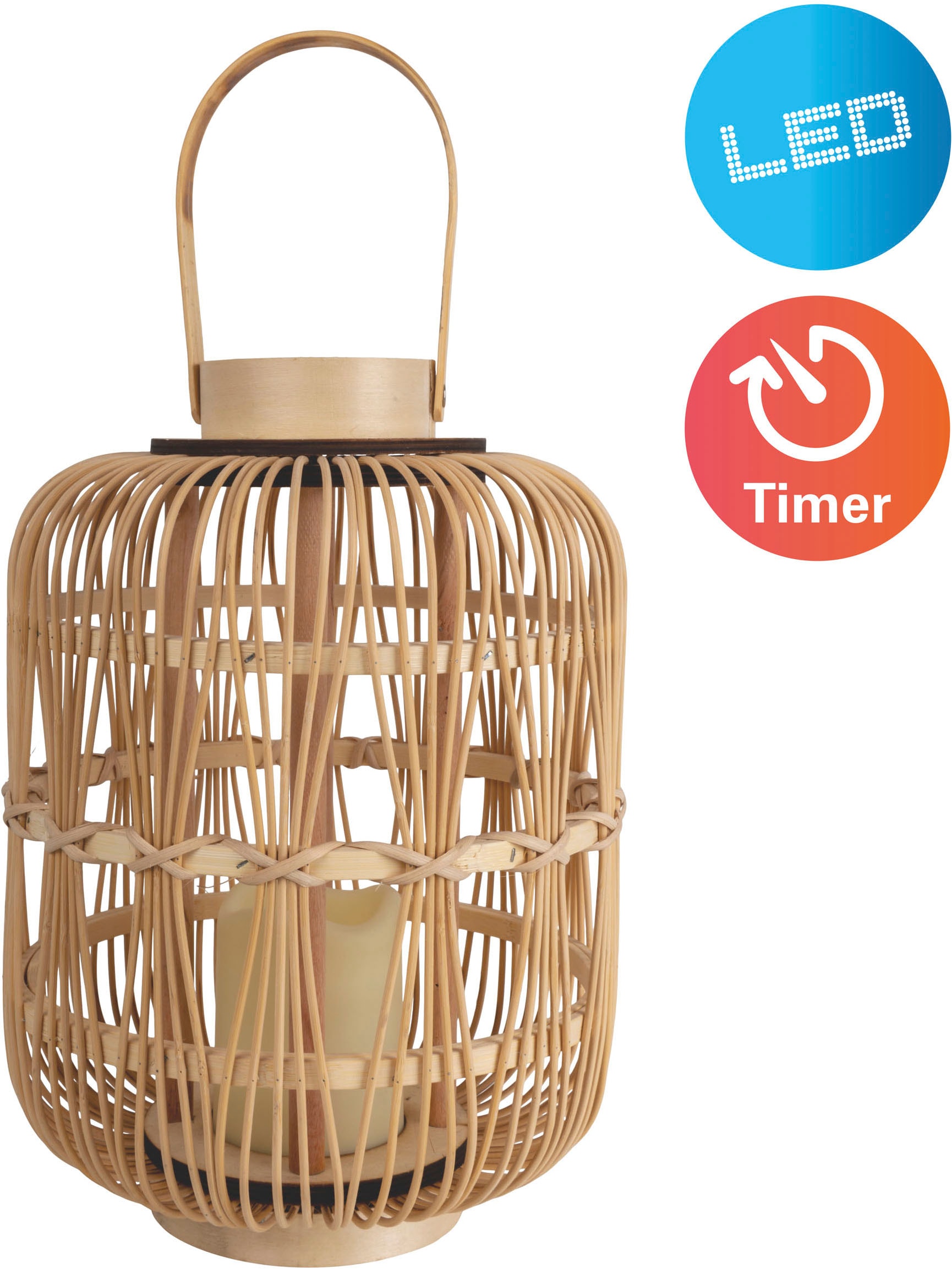 näve LED Dekolicht »Korbinian«, 1 flammig, Rattankorb natur mit Griff inkl. günstig online kaufen