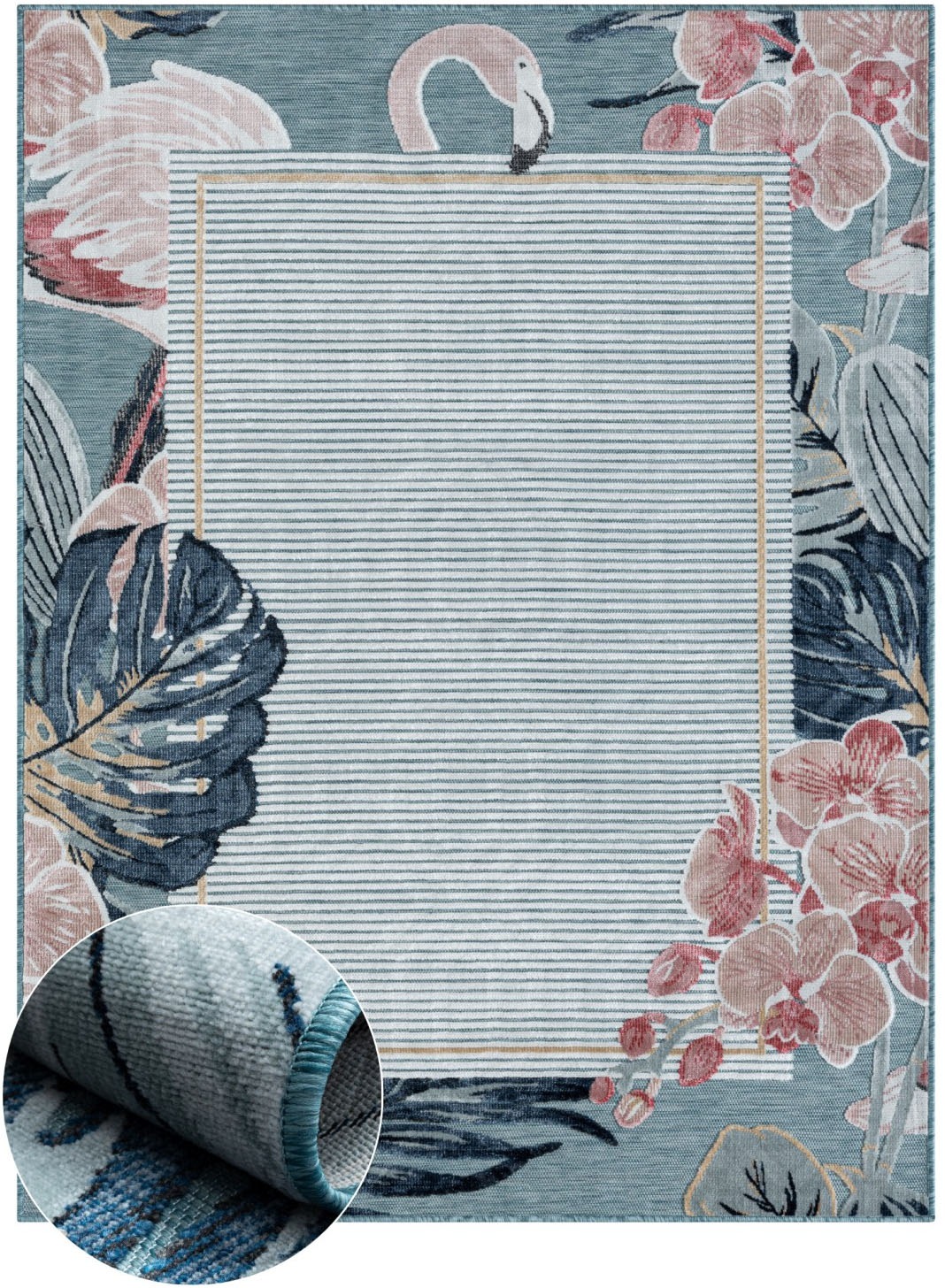 Myflair Möbel & Accessoires Teppich »Cloud Lagerräumung«, rechteckig, 8 mm Höhe, Flamingo Motiv, mit Bordüre, Outdoor geeignet, Balkon, Terrasse