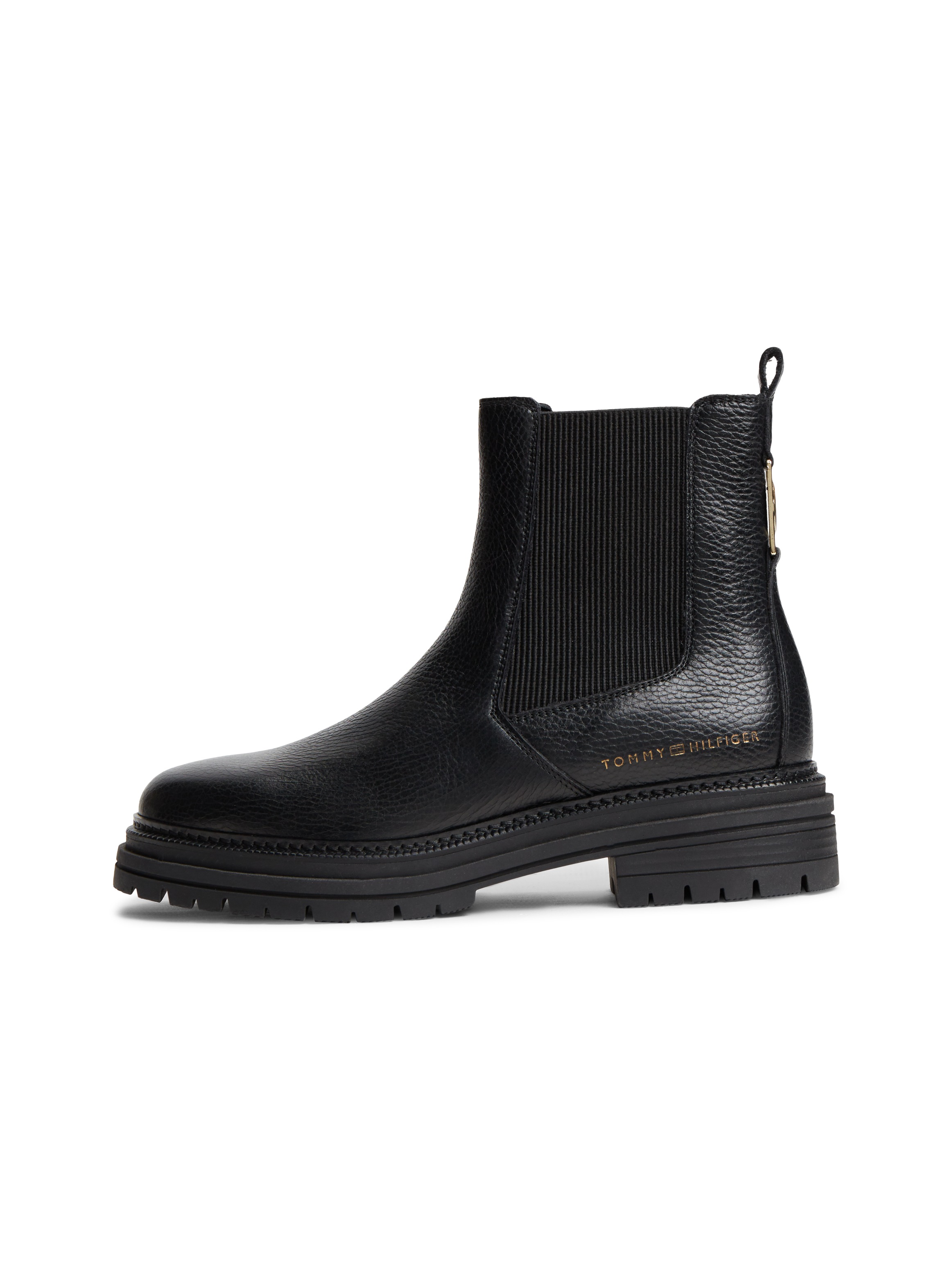 Tommy Hilfiger Chelseaboots »TH EMBOSS GRAIN LEATHER CHELSEA«  Blockabsatz, Stiefelette mit beidseitigem Stretcheinsatz