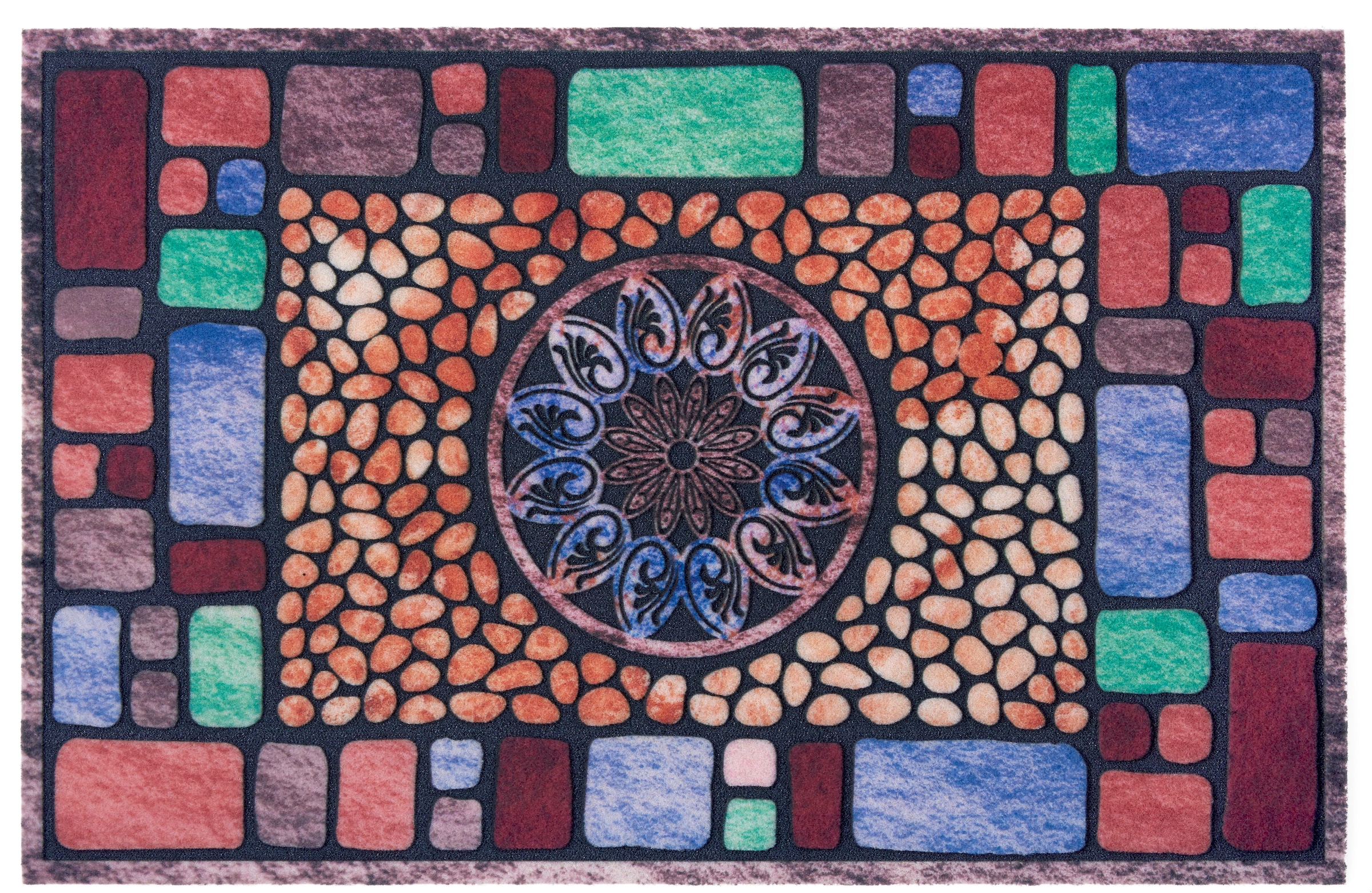 Fußmatte »Mandala eckig«, rechteckig, Farbenfroh, Robust, Pflegeleicht, Rutschfest