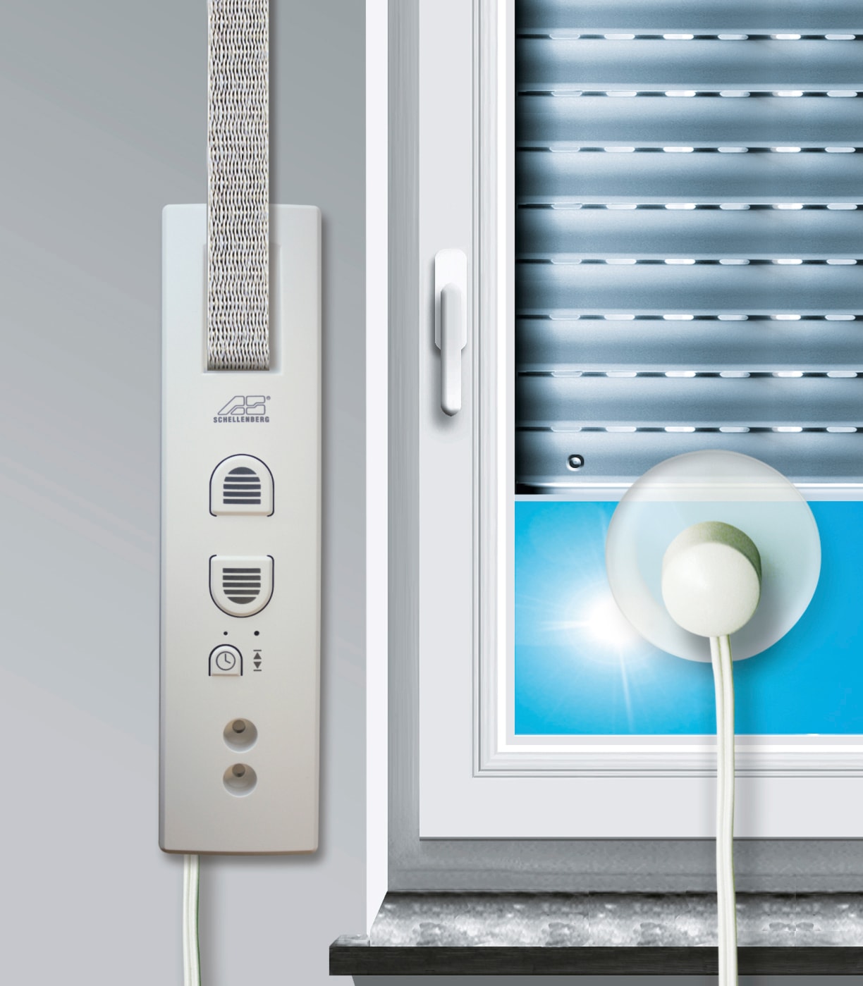 SCHELLENBERG Sensor »für elektrische Gurtwickler RolloDrive 35 und 45«, Sonnensensor, Kabellänge 1,5 m, weiß