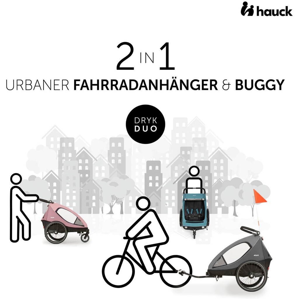 Hauck Fahrradkinderanhänger »2in1 Bike Trailer und Buggy Dryk Duo, melange grey«, für 2 Kinder; inklusive Deichsel