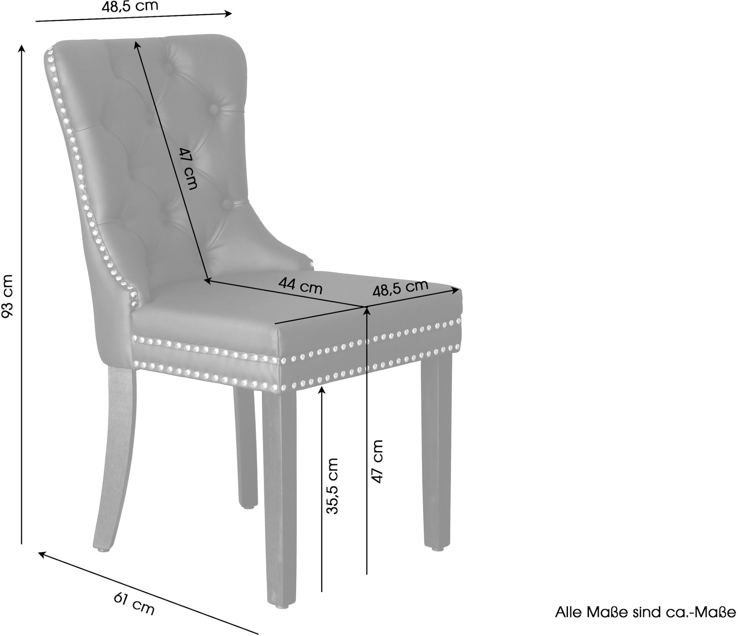 byLIVING Esszimmerstuhl »Domino« (Set) 2 Stk.mit Massivholz Gestell, Chestefield Steppung und Ringgriff im Rücken
