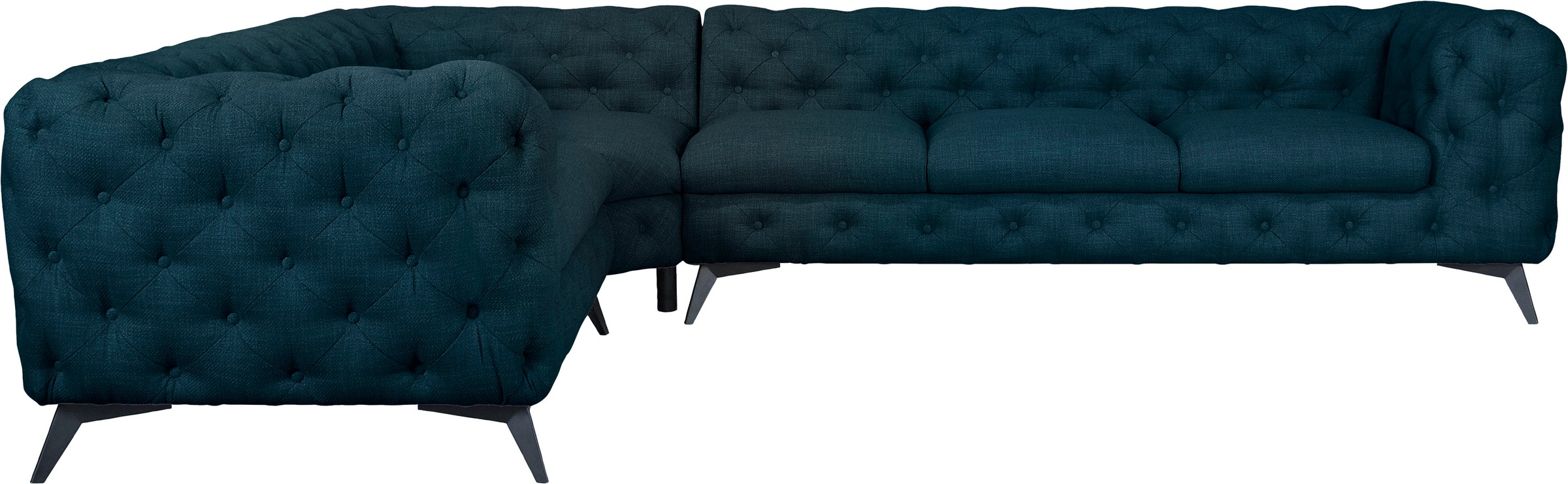 Leonique Chesterfield-Sofa »Ecksofa GLYNIS L-Form mit Wellenunterfederung, Maße B/T/H 323/264/75cm«, aufwändige Knopfheftung, moderne Chesterfield Optik, Fußfarbe wählbar