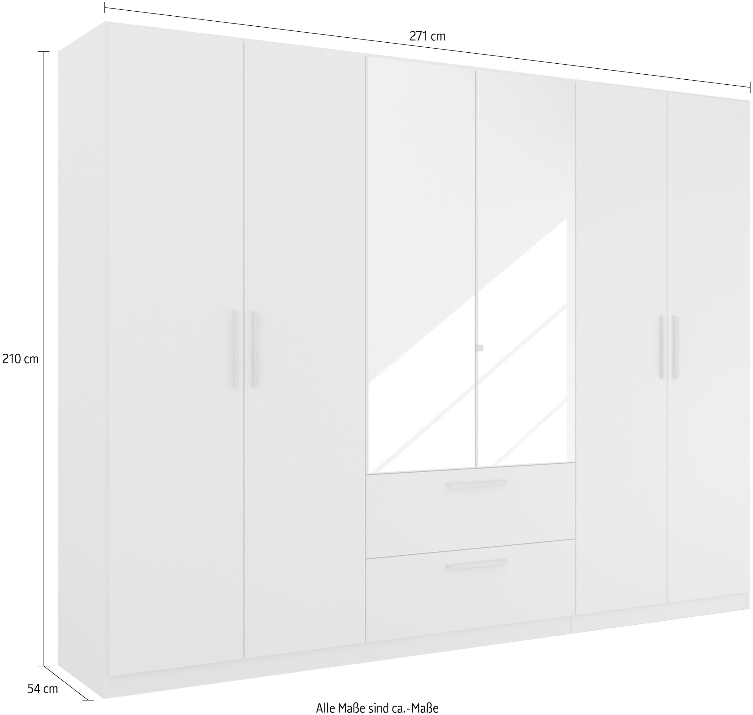 rauch Kleiderschrank »Skandi by Quadra Spin Schlafzimmerschrank«, im Landhaus-Stil mit Massivholzgriffen, mit Schubladen und Spiegel