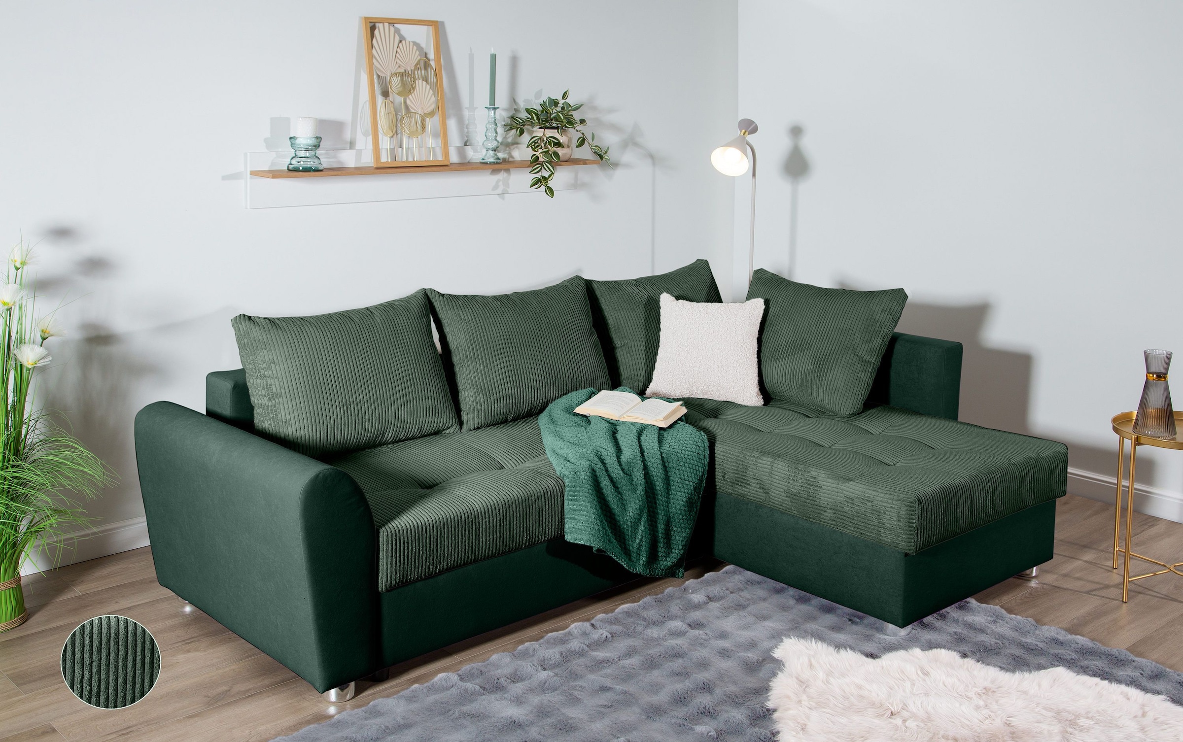 COLLECTION AB Ecksofa »JANA L-Form«, Ecksofa,Bettfunktion,Bettkasten,Bonnelfederkern,Rückenkissen