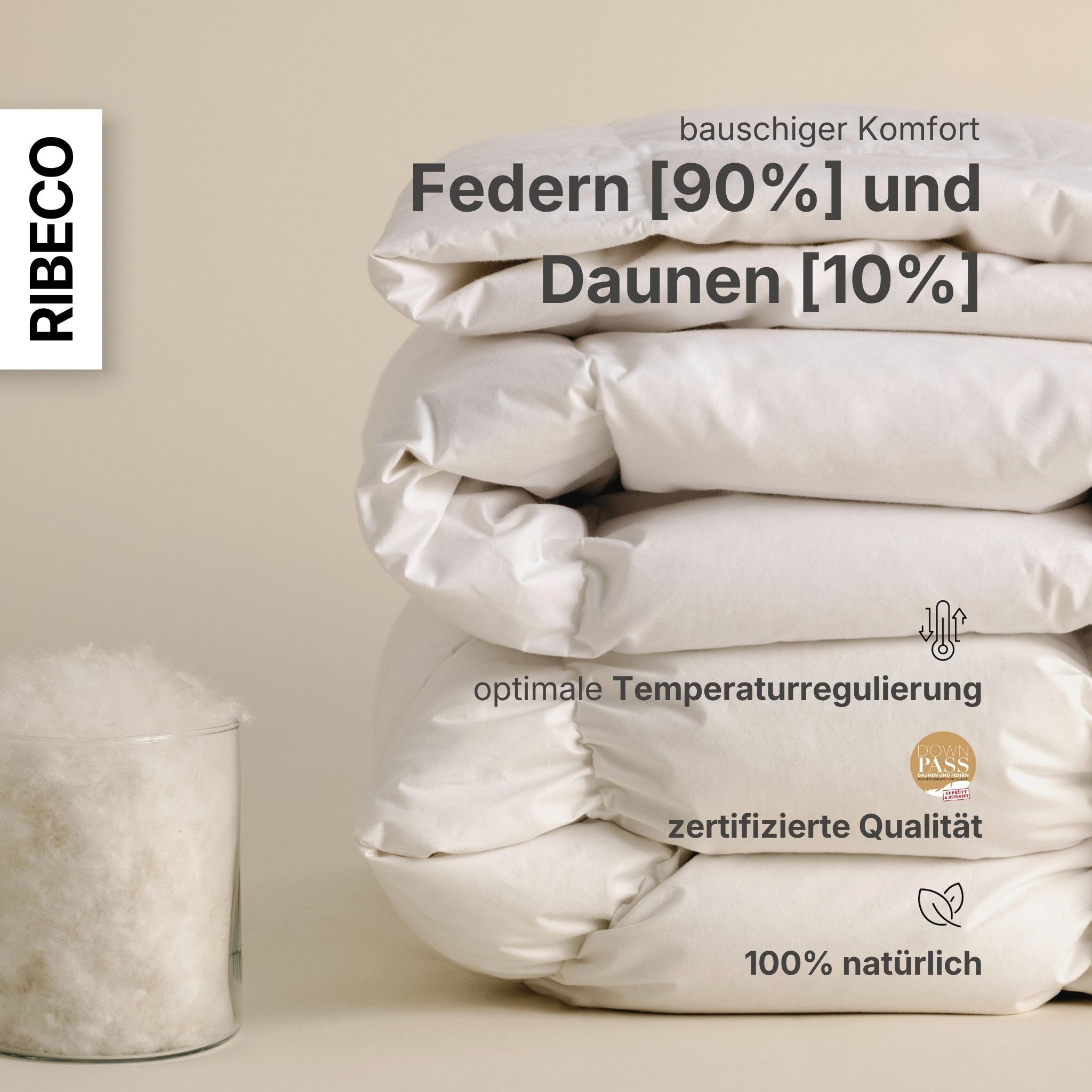 RIBECO Federbettdecke »Laram, Bettdecken für Sommer oder Winter, Made in Germany« leicht Füllung 90 % Federn, 10 % Daunen 1 Stk. tlg. Super Preis-Leistung, Bettdecke 135x200 cm oder 155x220 cm, Decke