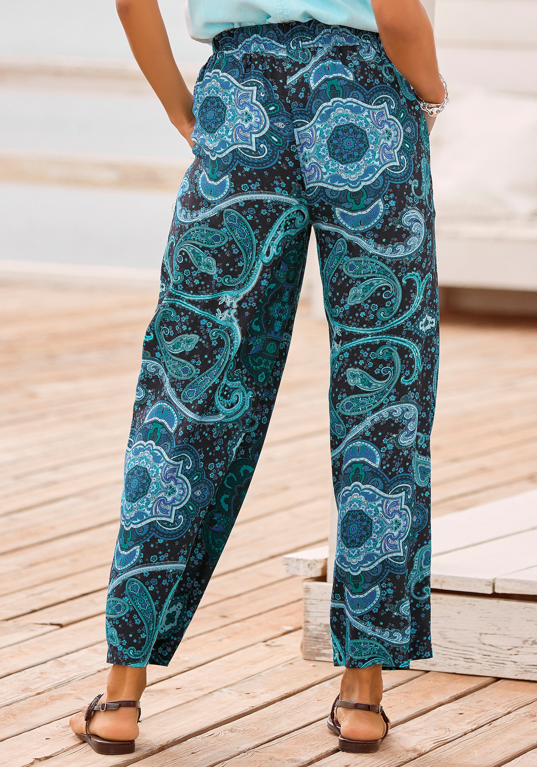 Vivance Palazzohose, (mit Bindegürtel), und Paisleyprint, elastischer Bund, Schlupfhose, Stoffhose