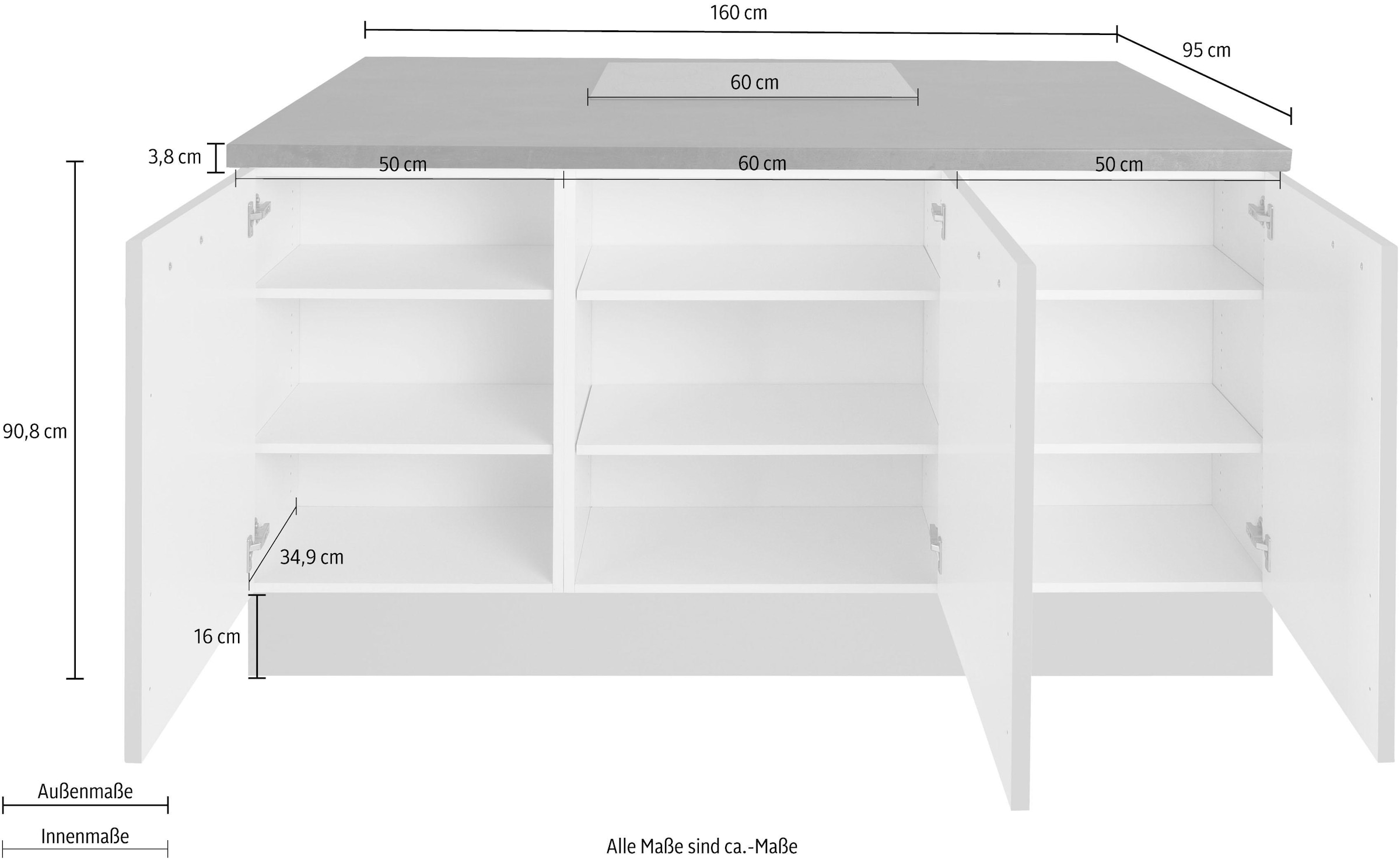 OPTIFIT Kücheninsel »Cara«, Vollauszüge und Soft-Close-Funktion, Stellbreite 160 x 95 cm