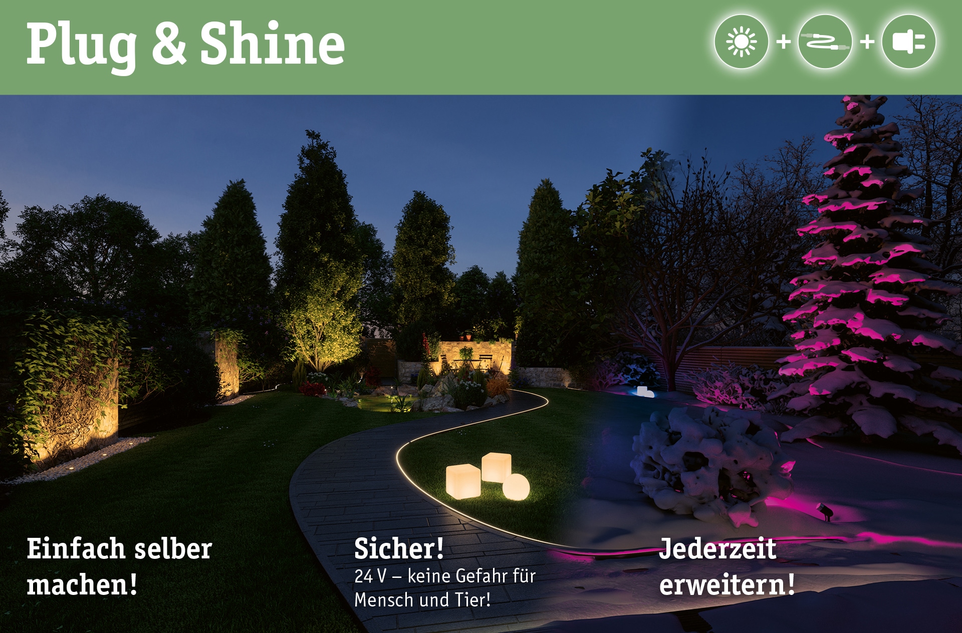 Paulmann LED Gartenstrahler »Plug & Shine«, 3 flammig, Leuchtmittel LED-Modul | LED fest integriert, LED-Modul, RGBW