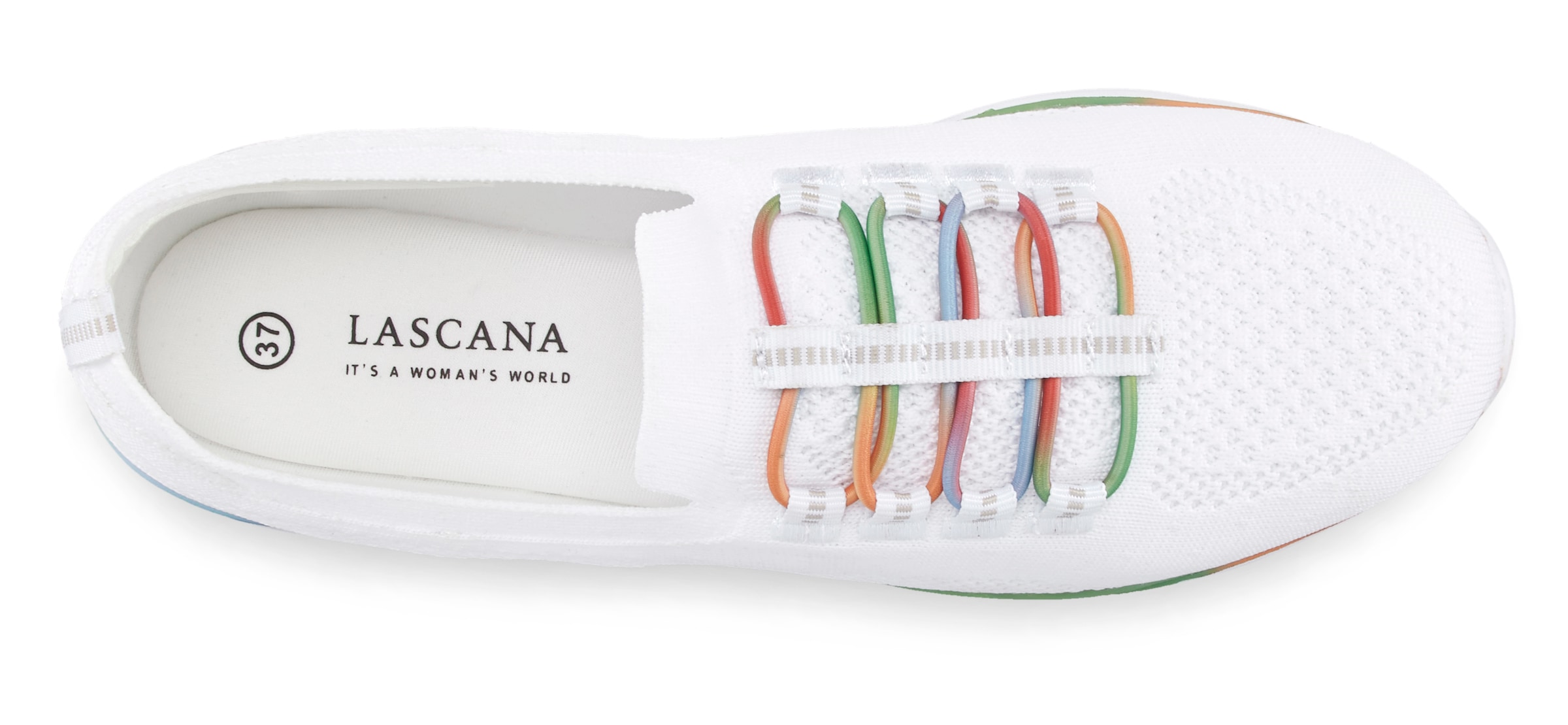 LASCANA Sneaker »Slipper, Halbschuh, leichtes Meshmaterial«, zum Reinschlüpfen mit elastischen Schnürbändern VEGAN