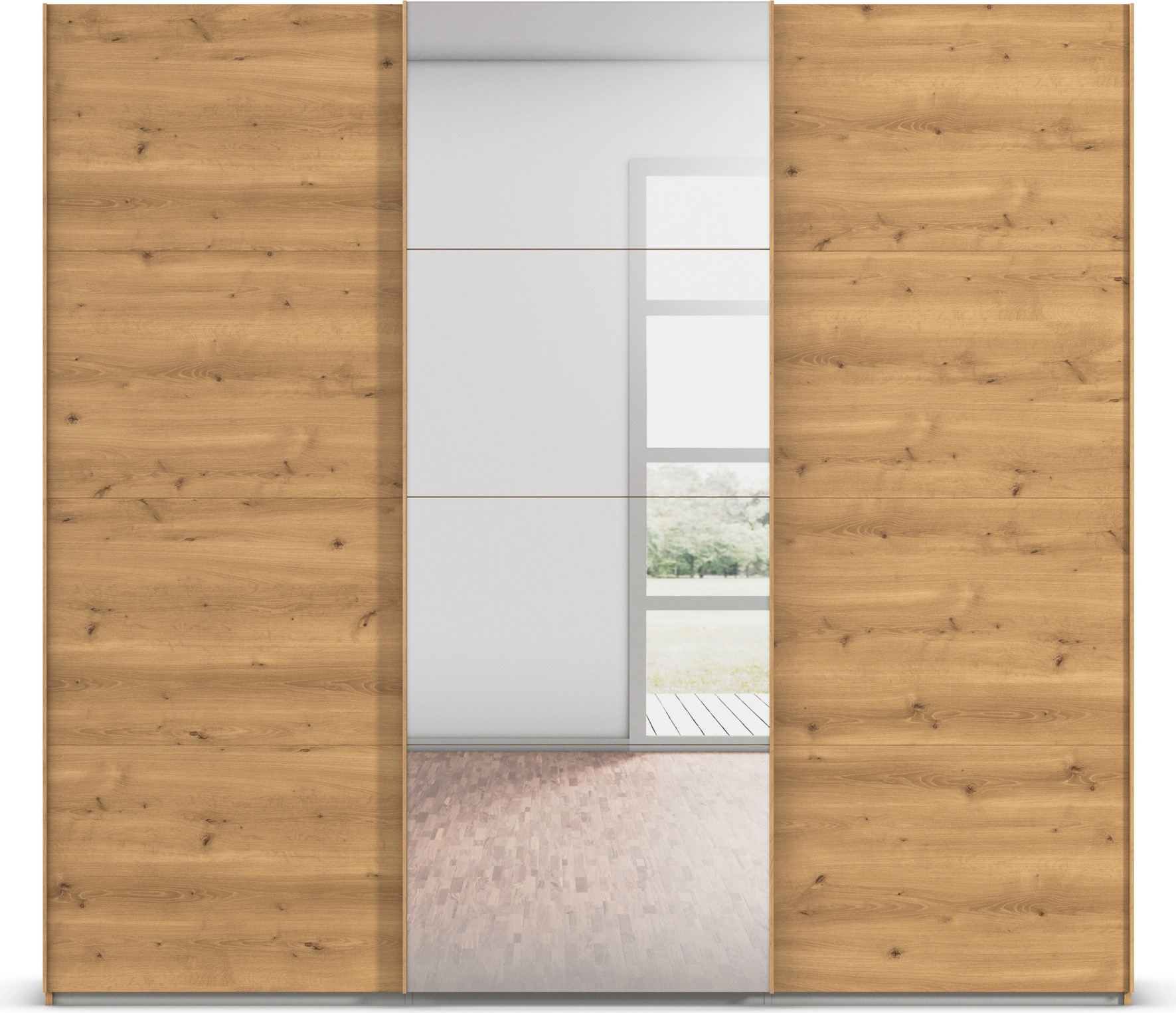 rauch Schwebetürenschrank »Kleiderschrank Schrank Garderobe Schlafzimmerschrank EVELYN«, in elegantem Stil mit Spiegel 5 Breiten viel Stauraum MADE IN GERMANY
