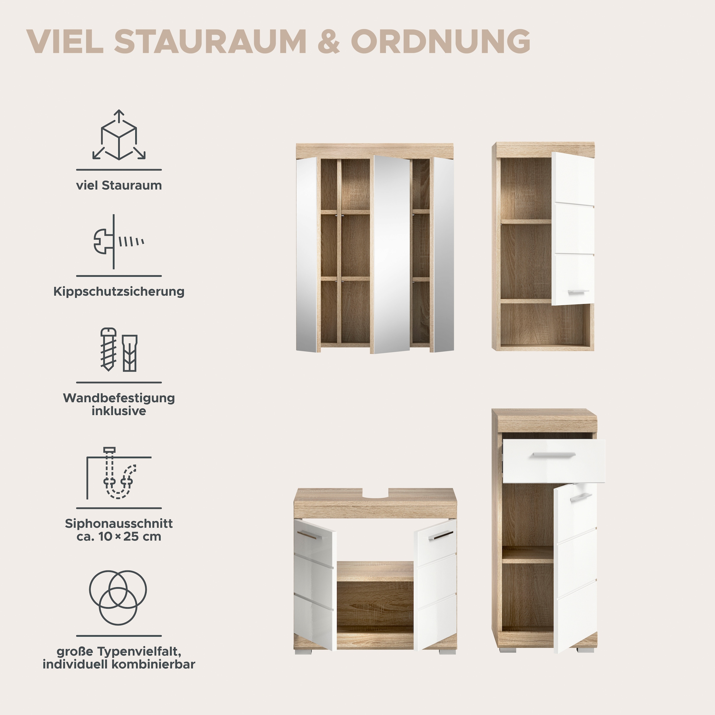 welltime Badmöbel-Set »SIENA, 4 teilig, bestehend aus:« Set, TOPSELLER!, 4 Stk. tlg.