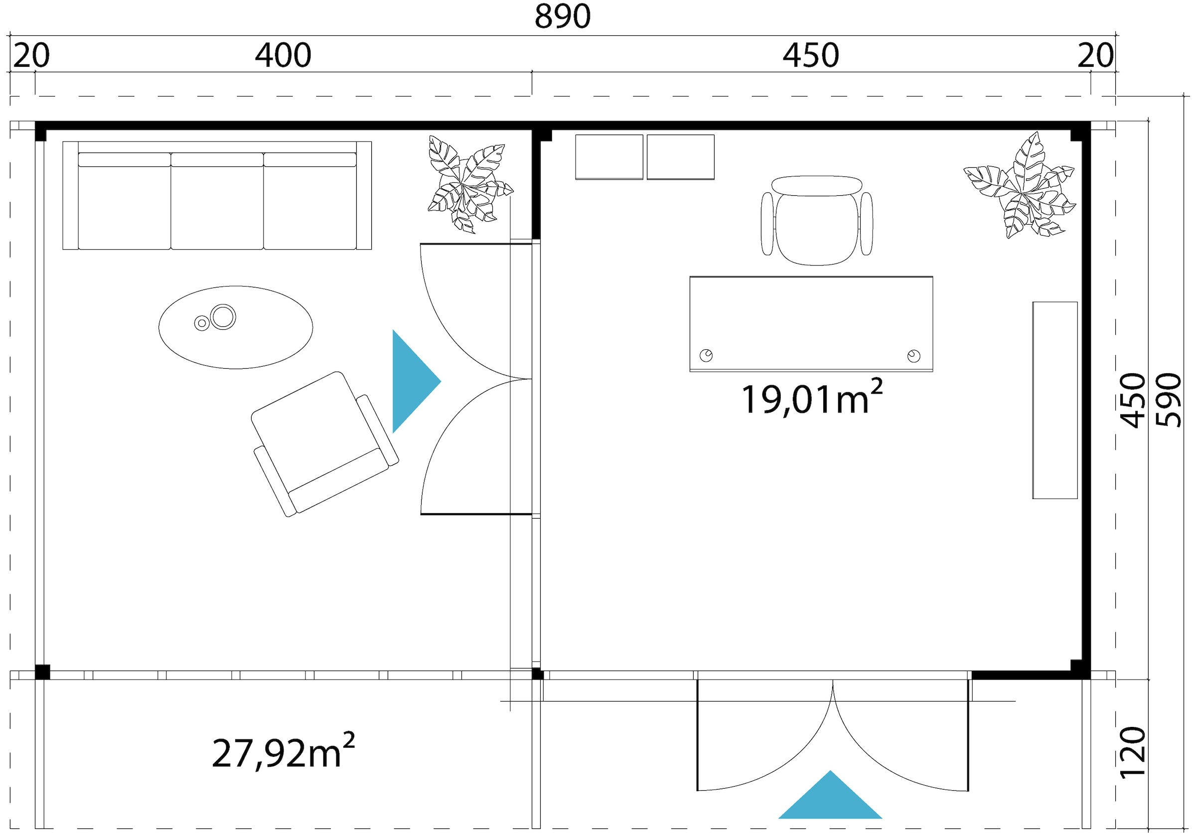 LASITA MAJA Gartenhaus »DOMEO 10 CARBONGRAU/ANTHRAZIT«, (Set), mit Anbau, Fundamentmass 4000+4500 x 4500, Carbongrau