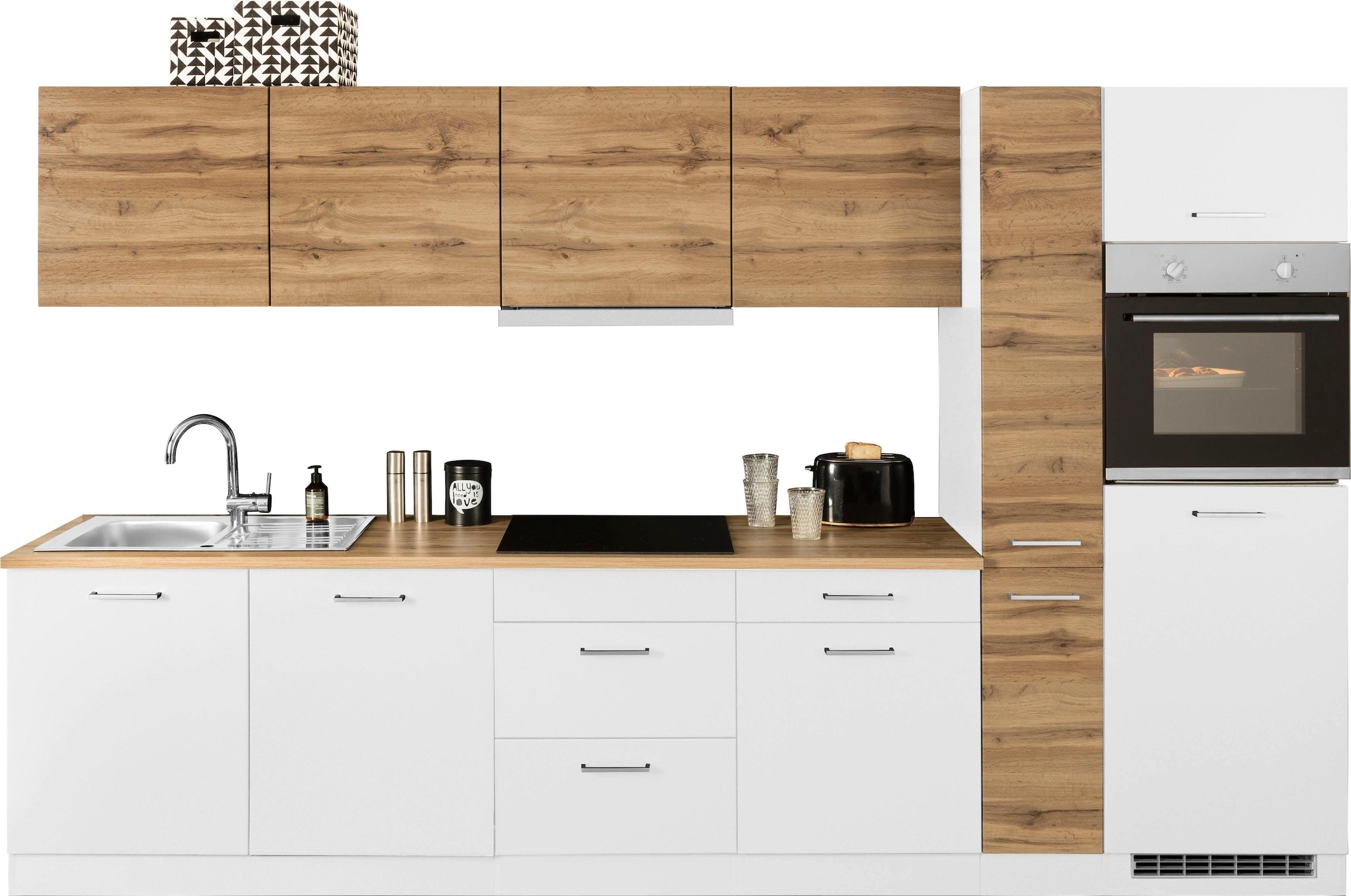 KOCHSTATION Küchenzeile »KS-Kehl«, mit E-Geräten, Breite 330 cm, inkl. Kühlschrank