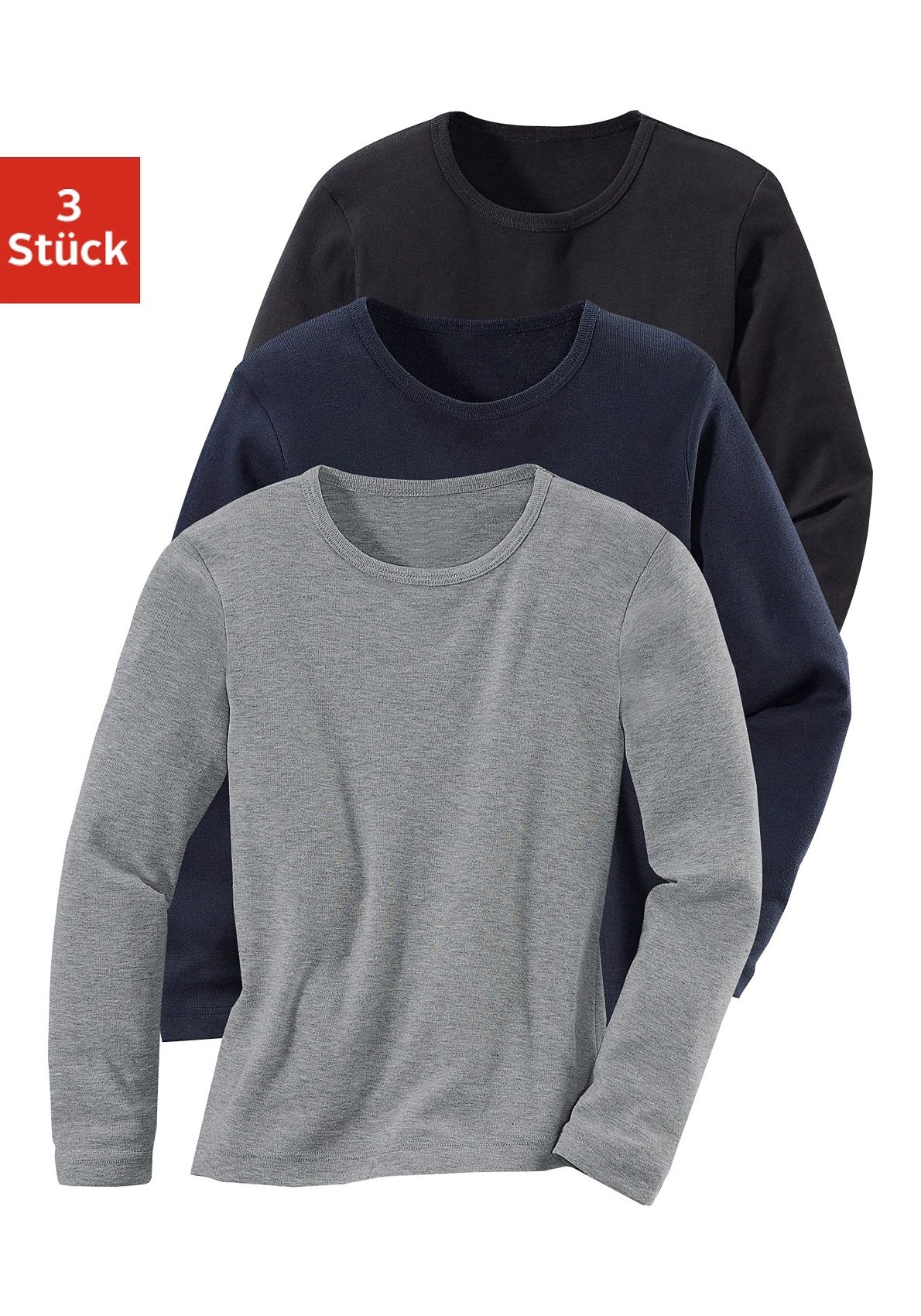 in (3er-Pack), Rippenqualität Langarmshirt, online bestellen H.I.S