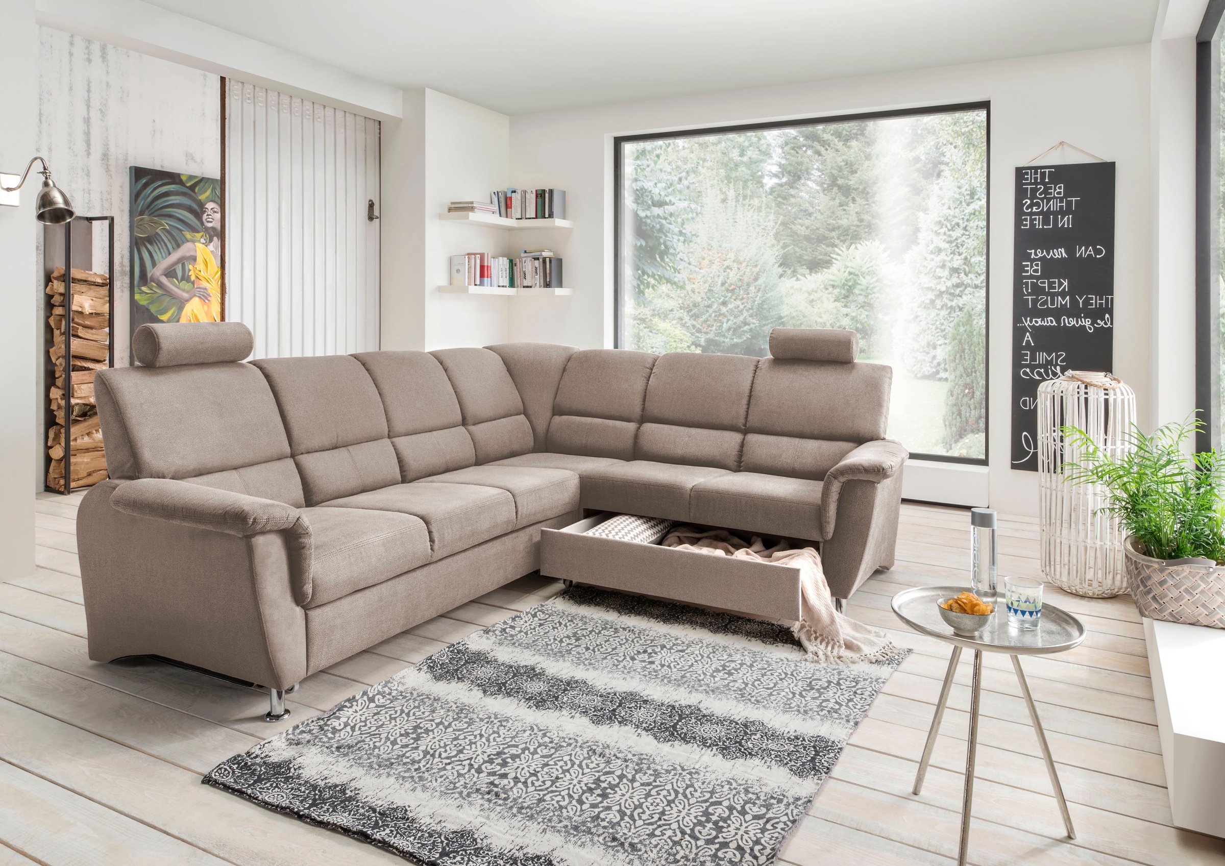 Home affaire Ecksofa »Pisa L-Form, mit Schlaffunktion, Stauraum, 2x höhenve günstig online kaufen