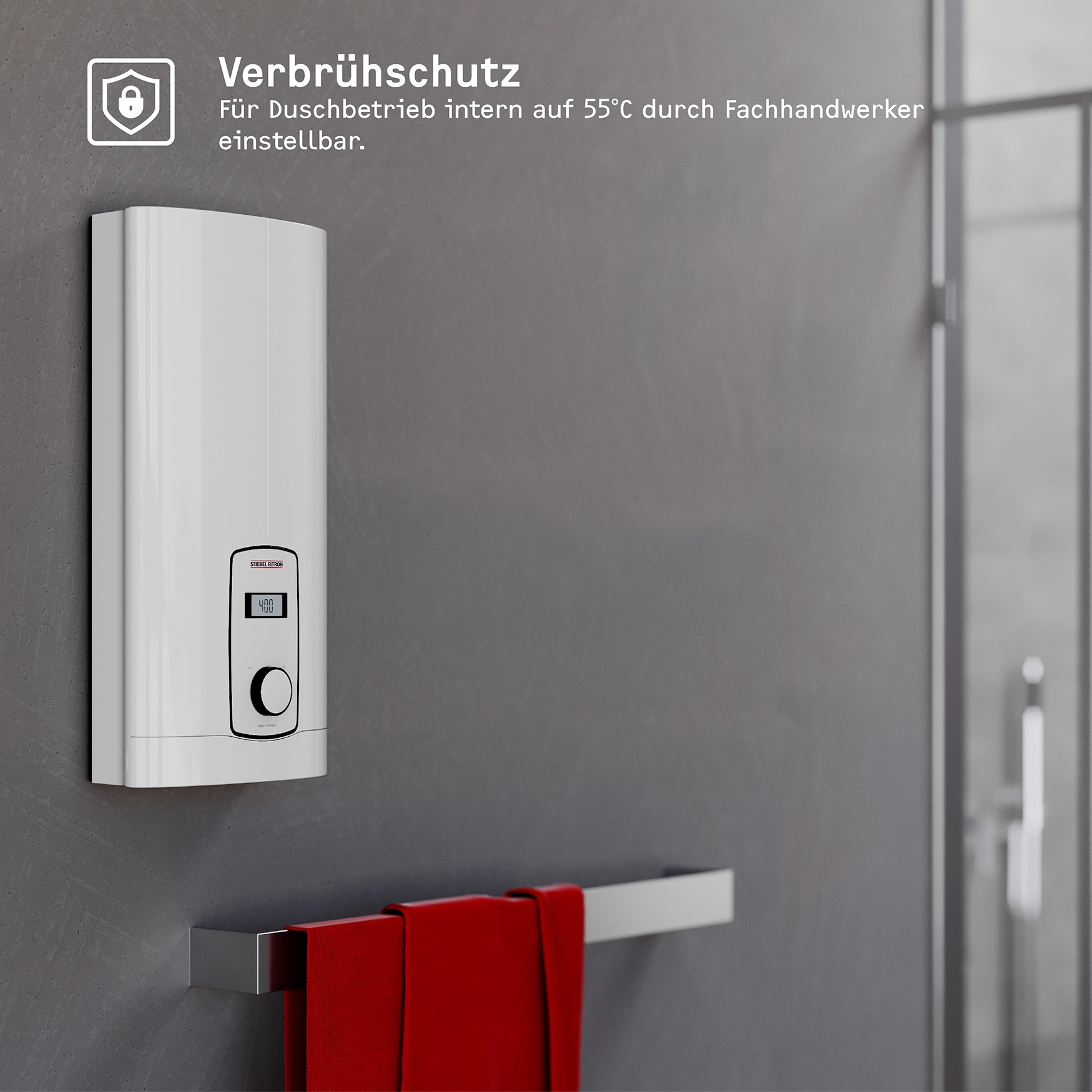 STIEBEL ELTRON Komfort-Durchlauferhitzer »DHB-E 18 kW LCD 25A, gradgenaue Temperaturwahl«, 3i Technologie für konstante Warmwassertemperatur, LC-Display