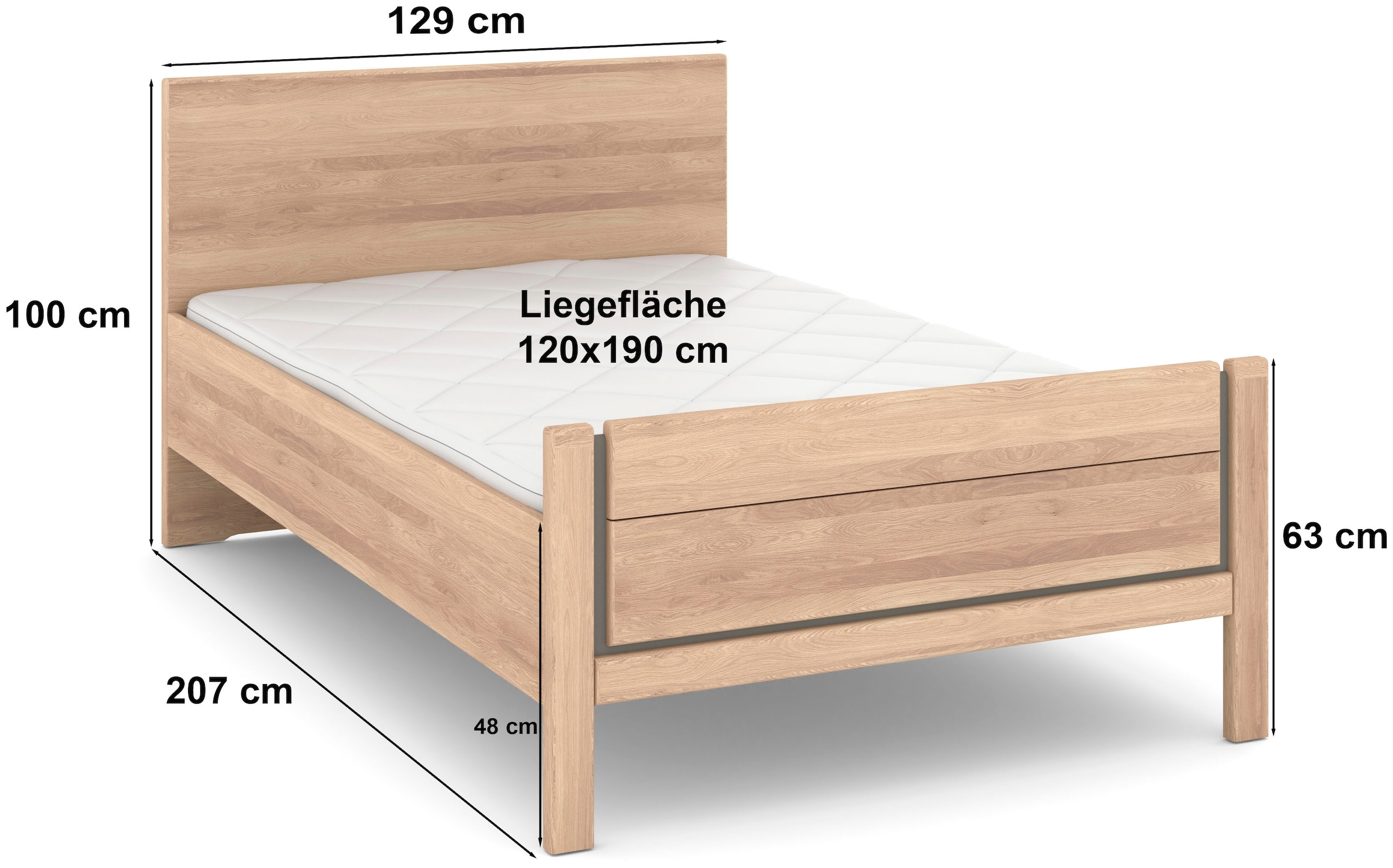 Musterring Holzbett »Sorrent, Bettgestell, Bettrahmen, teilmassiv Eiche«, (MADE IN GERMANY), Eiche teilmassiv, Liegehöhenverstellung, Stollenfußteil