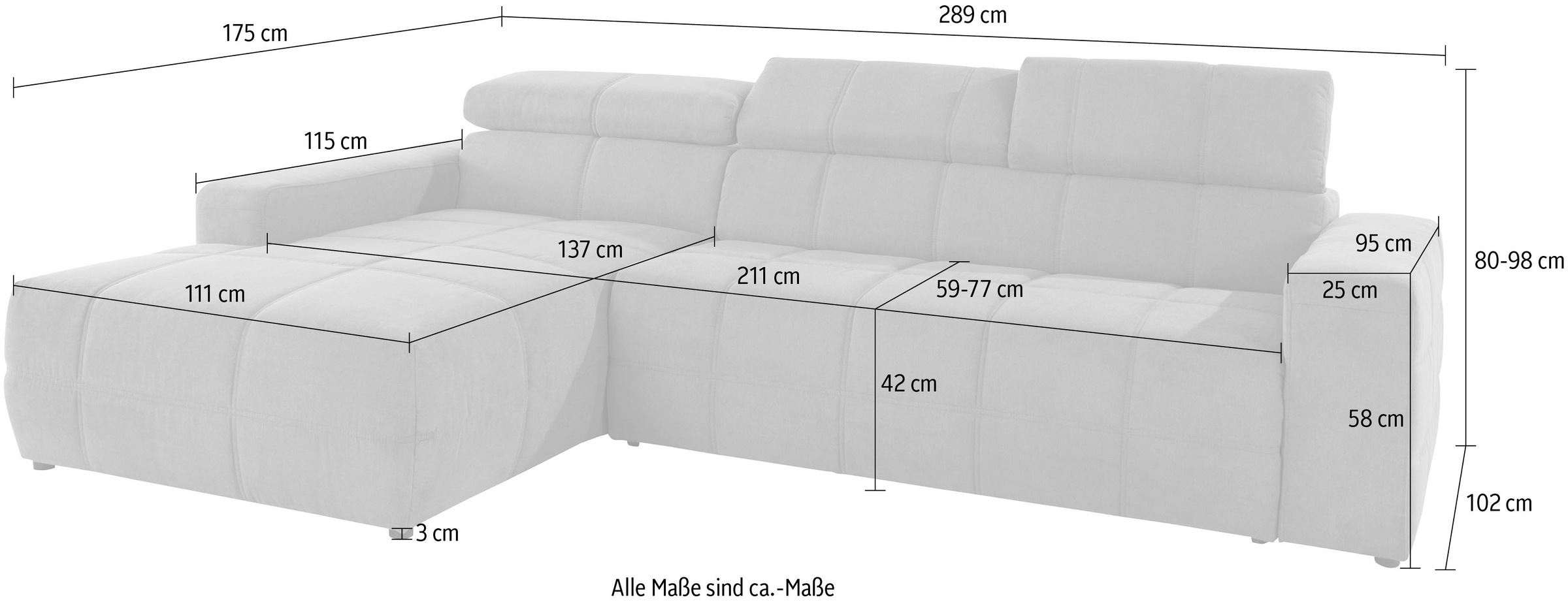 DOMO collection Ecksofa »Brandon B/T/H: 289/177/80 cm, whlw. mit Sitztiefenverstellung, L-Form«, mit Kopfteilverstellung, wahlweise Sitztiefenverstellung, L-Form