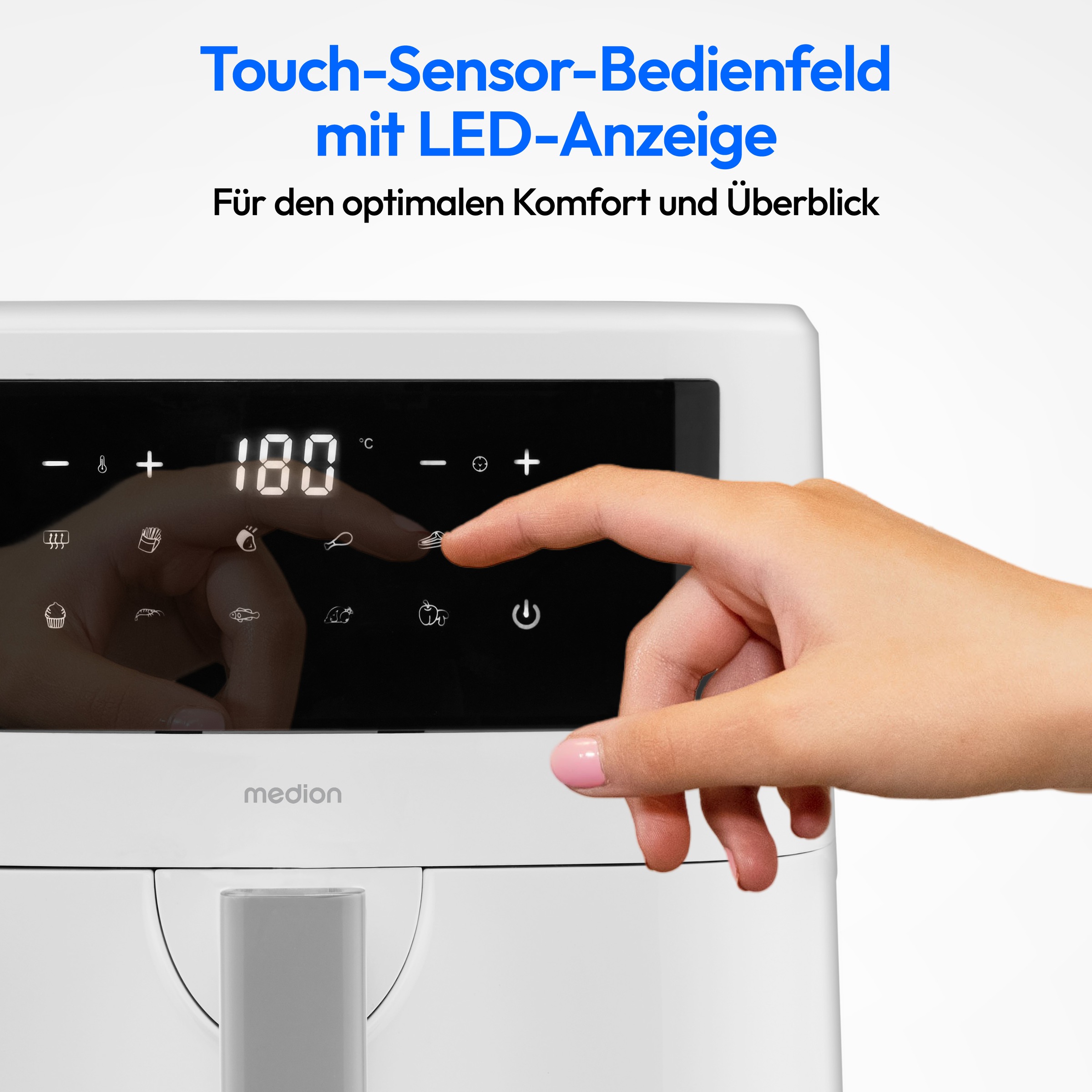 Medion® Heißluftfritteuse »P10 XL (MD 11750), 6,8 L Korbvolumen, 9 Automatikprogramme, Vorheizen«, 2000 W, Fassungsvermögen 6,8 l, Temperatur einstellbar 50 - 200 °C, ILAG Beschichtung, Timer