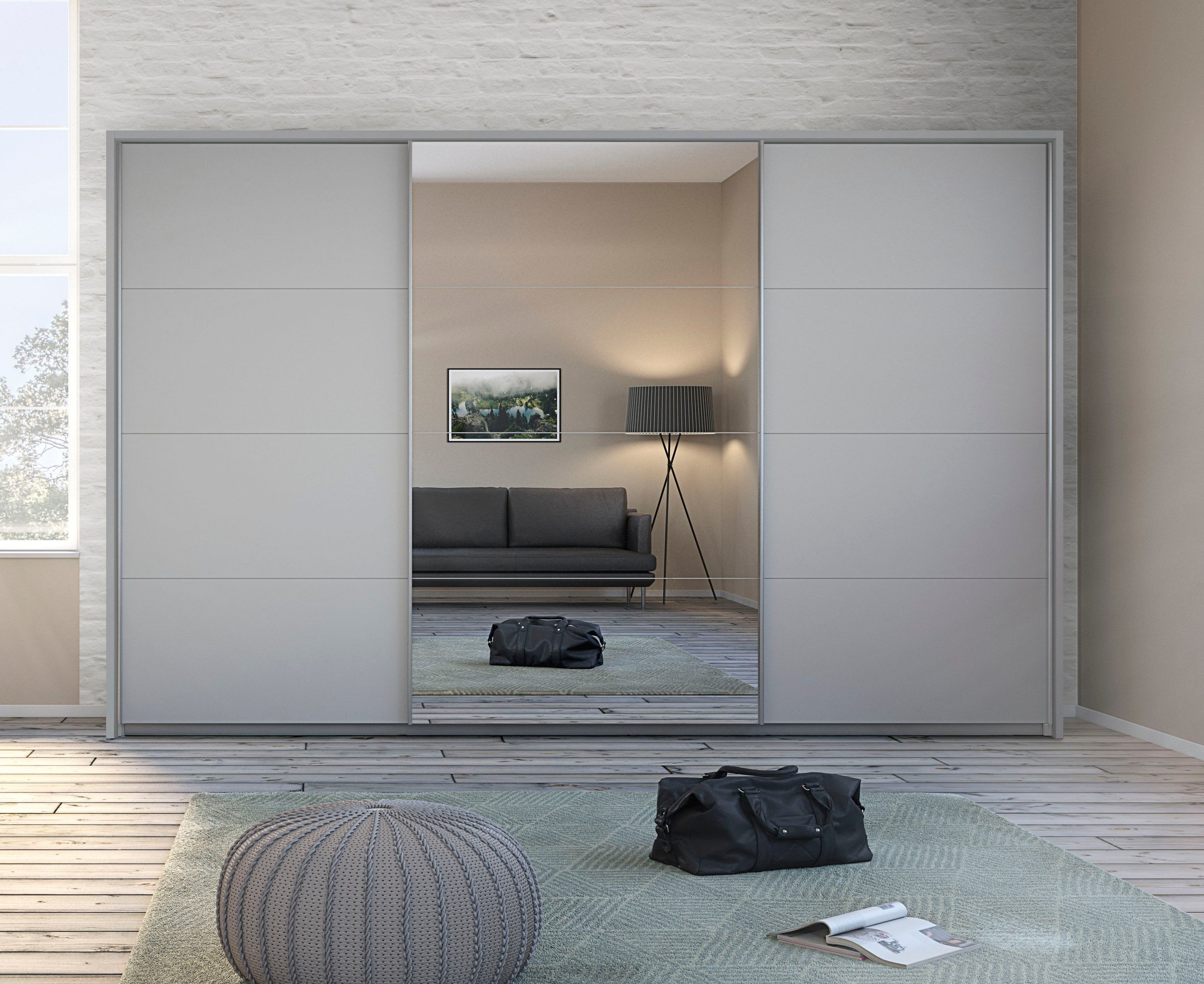 rauch Schwebetürenschrank »Kleiderschrank Schrank Garderobe Wäscheschrank TOMA mit Passepartout«, inkl. Regaleinsatz sowie zusätzlichen Einlegeböden MADE IN GERMANY