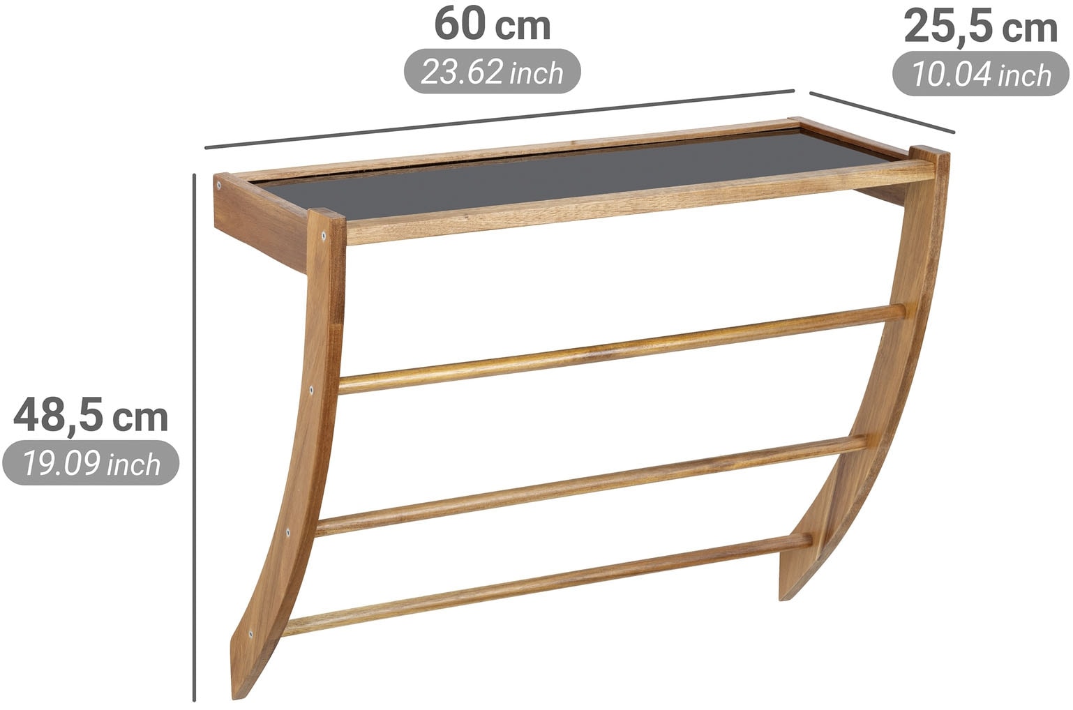 WENKO Wandregal »Fondi« Badregal mit Ablage aus Glas und 3 Handtuchstangen, Akazienholz