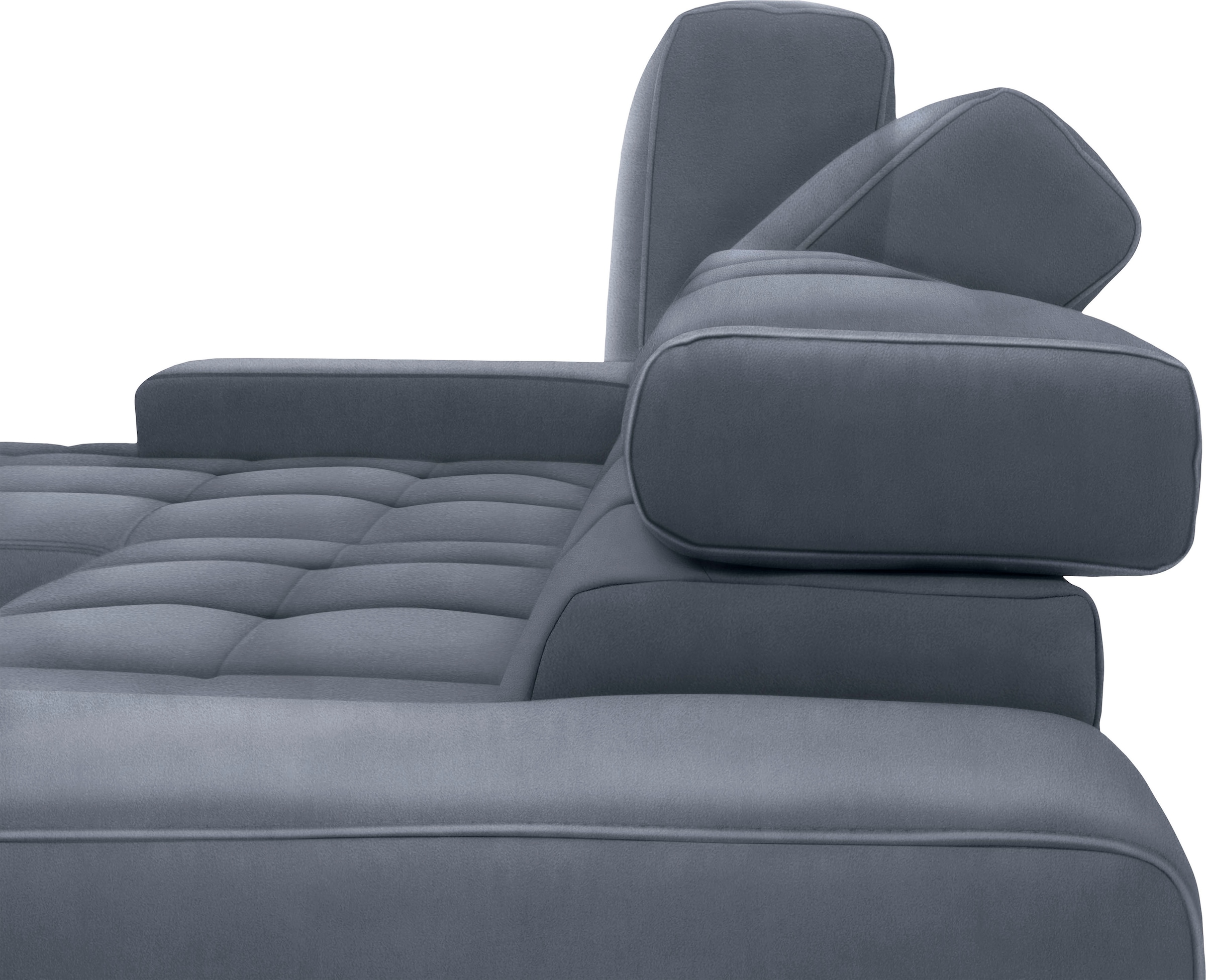 DOMO collection Ecksofa »Cunelli tolle Sitznähte als Designelement, fester Sitzkomfort, L-Form«, wahlweise mit 6-fach verstellbarer Kopfteilverstellung, bodenfrei