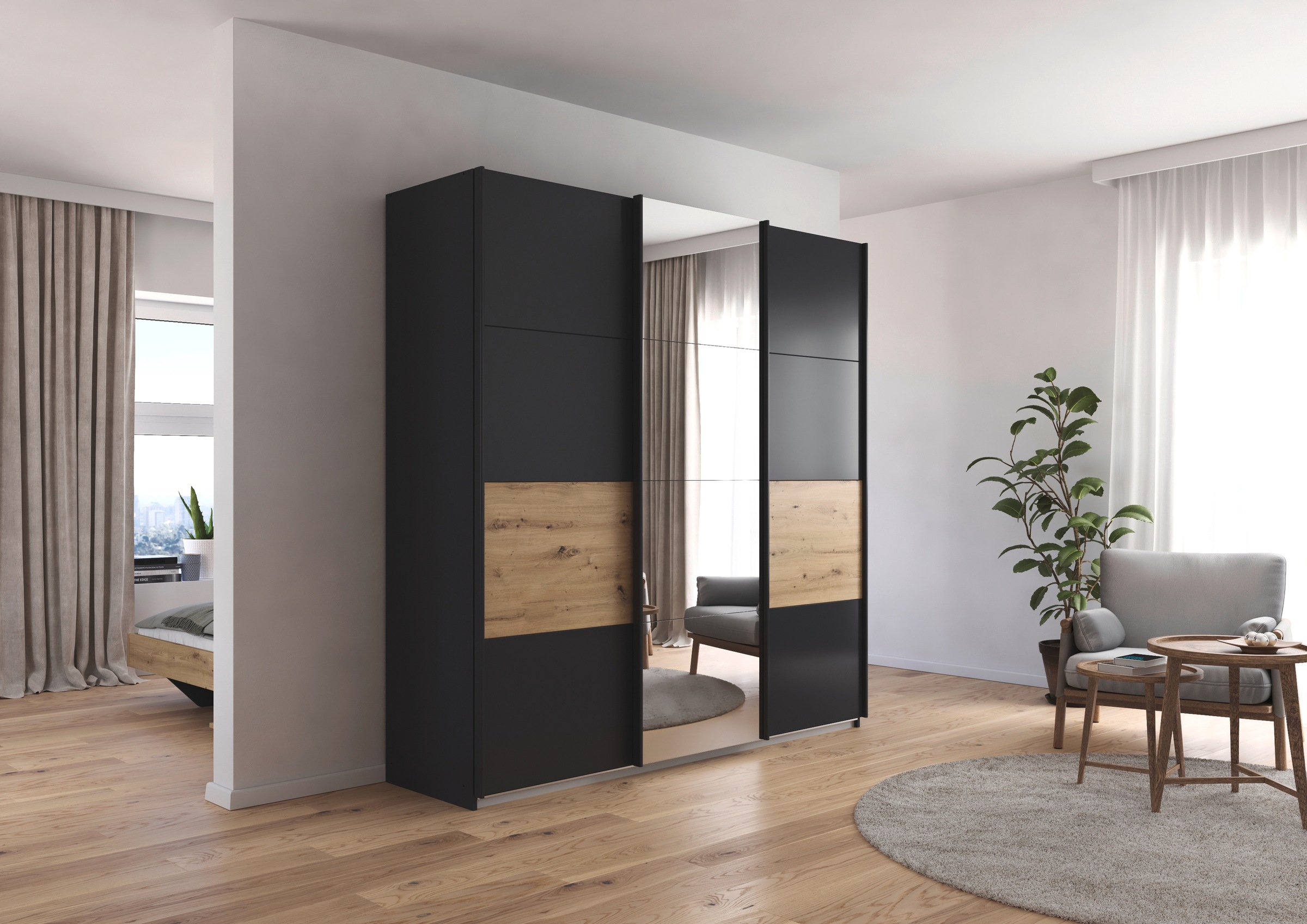 rauch Schwebetürenschrank »Schwebetürenschrank Kleiderschrank Schrank Garderobe CORTONA«, inkl. Inneneinteilung, 2 Stoffboxen und zusätzlichen Einlegeböden