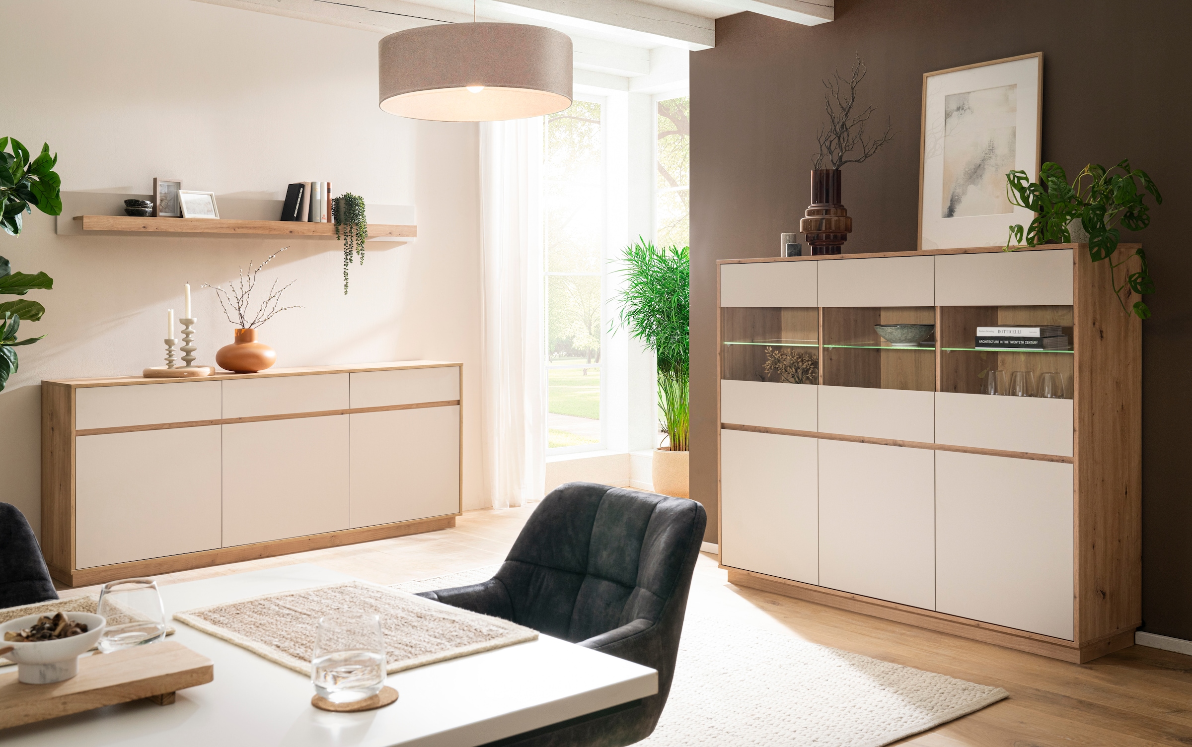 Home affaire Sideboard »Sonora, moderner Schrank, Kommode in Eiche Artisan, 202 cm breit« filigrane Rahmenoptik, ausreichend Stauraum, vielseitig einsetzbar