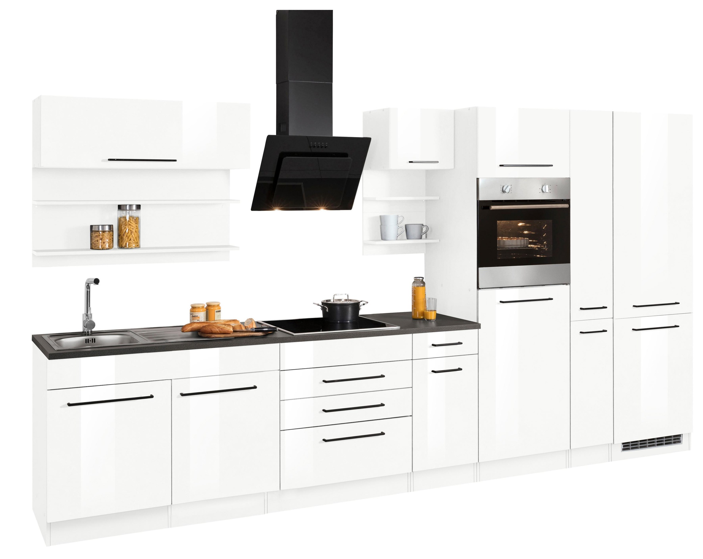 KOCHSTATION Küchenzeile »KS-Tulsa«, ohne E-Geräte, Breite 360 cm, schwarze Metallgriffe, MDF Fronten