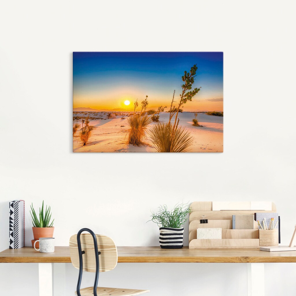Artland Wandbild »Sonnenuntergang White Sands«, Wüstenbilder, (1 St.), in vielen Größen & Produktarten - Alubild / Outdoorbild für den Außenbereich, Leinwandbild, Poster, Wandaufkleber / Wandtattoo auch für Badezimmer geeignet