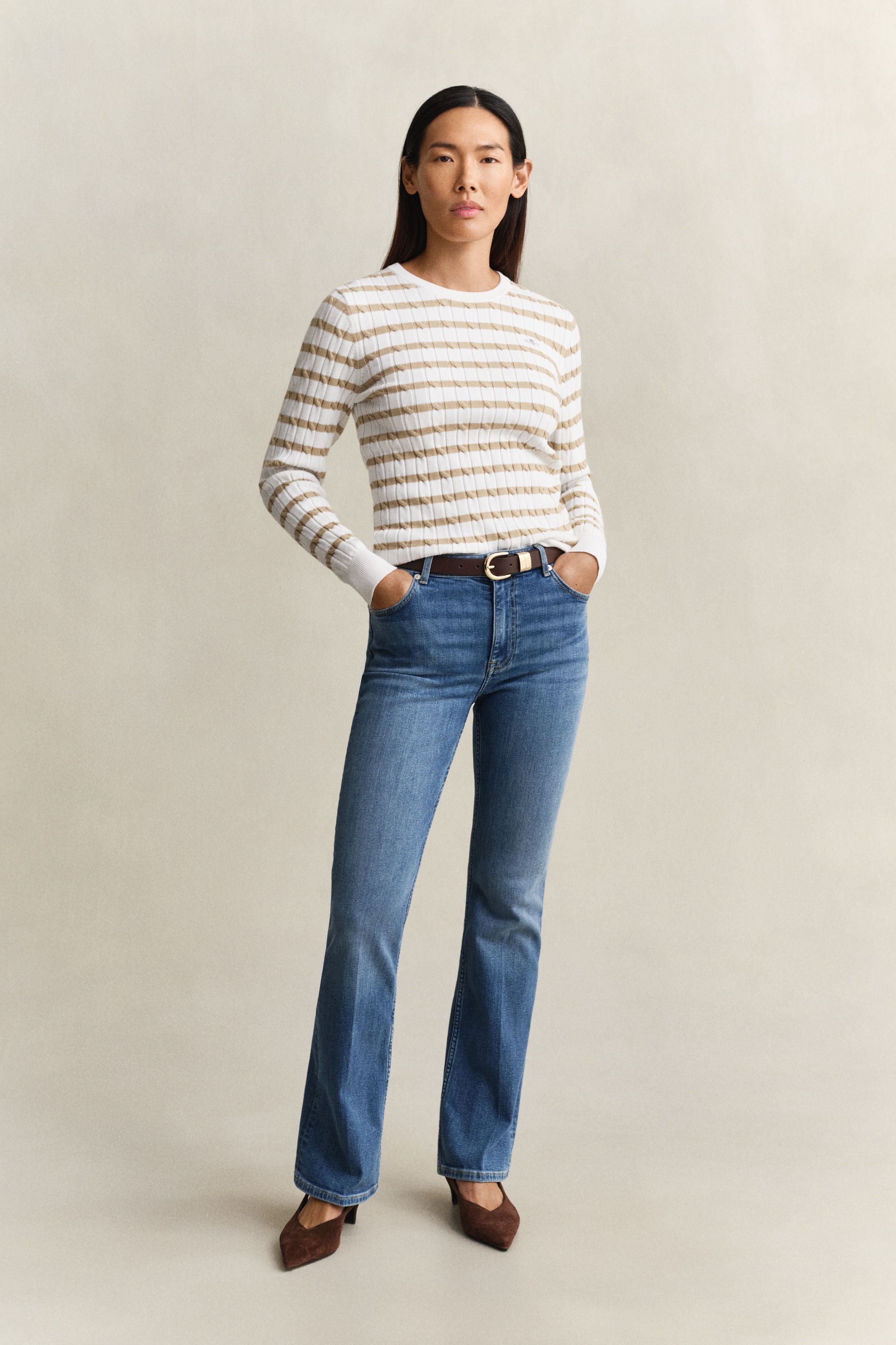 Gant Rundhalspullover »STRETCH COTTON CABLE STRIPE C-NECK«