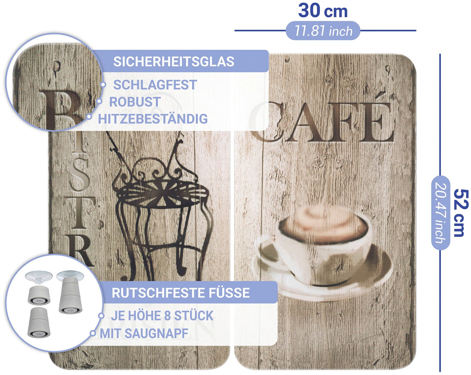 WENKO Herd-Abdeckplatte »Universal Modell Bistro«, (Set, 2 tlg.), Herdabdeckung für alle Herdarten, kratzfest, mit rutschfesten Füßen
