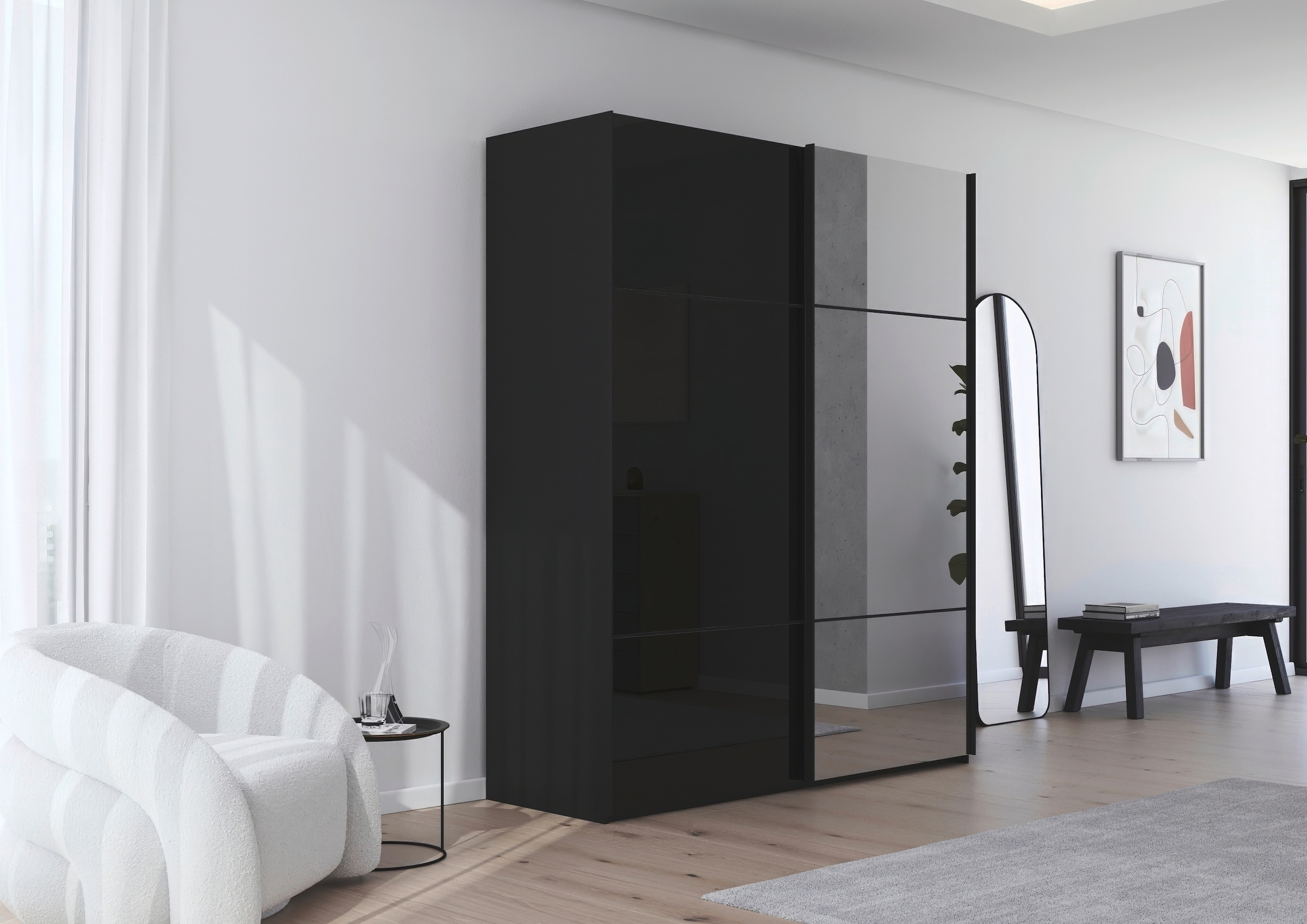 rauch Schwebetürenschrank »Kleiderschrank Schrank Garderobe Schlafzimmerschrank SCALE-TRIO« edle dreigeteilte Front mit 2 Zierleisten Spiegel/Glas MADE IN GERMANY