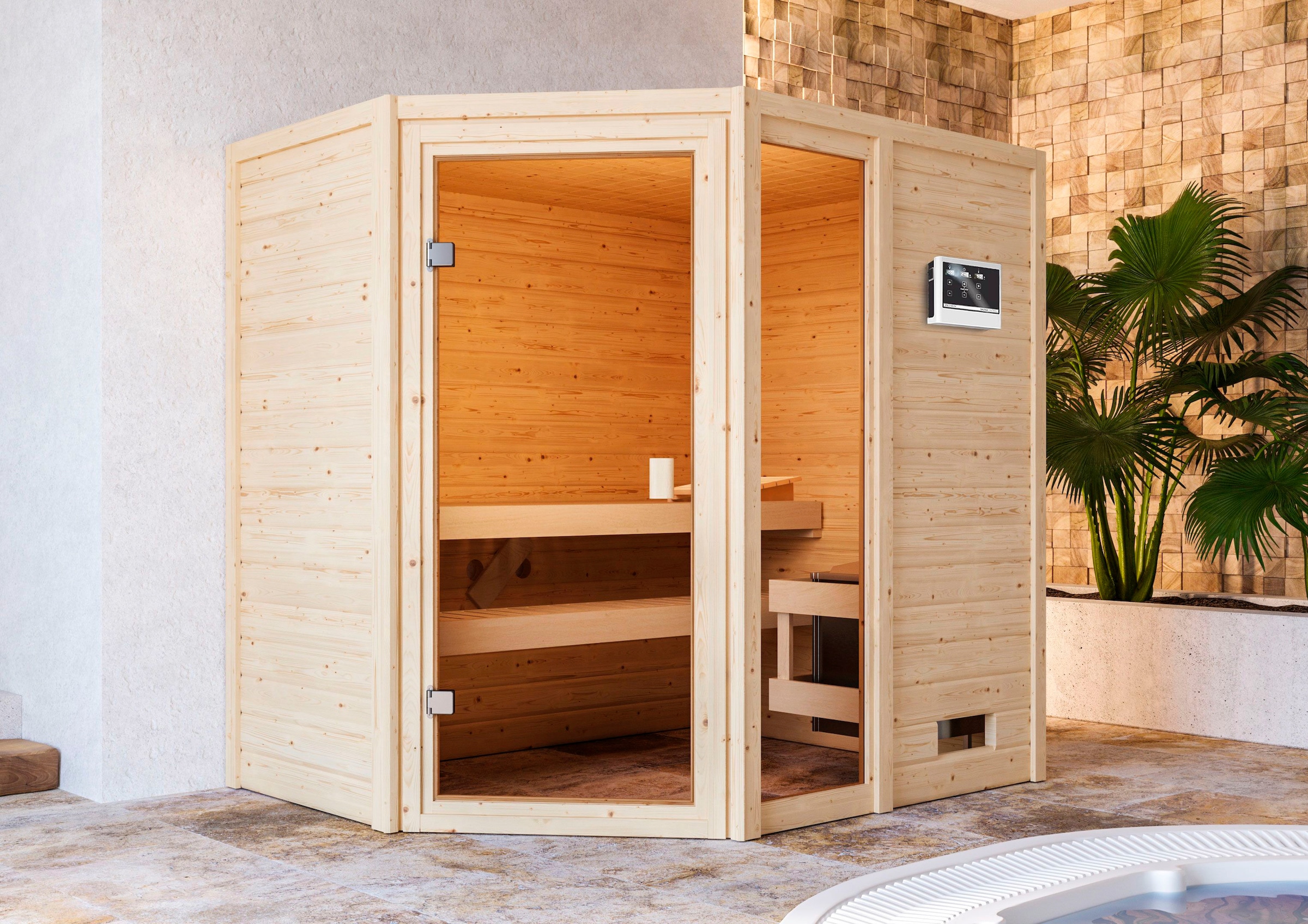 welltime Sauna »Josie«, 9-kW-Ofen mit ext. Steuerung