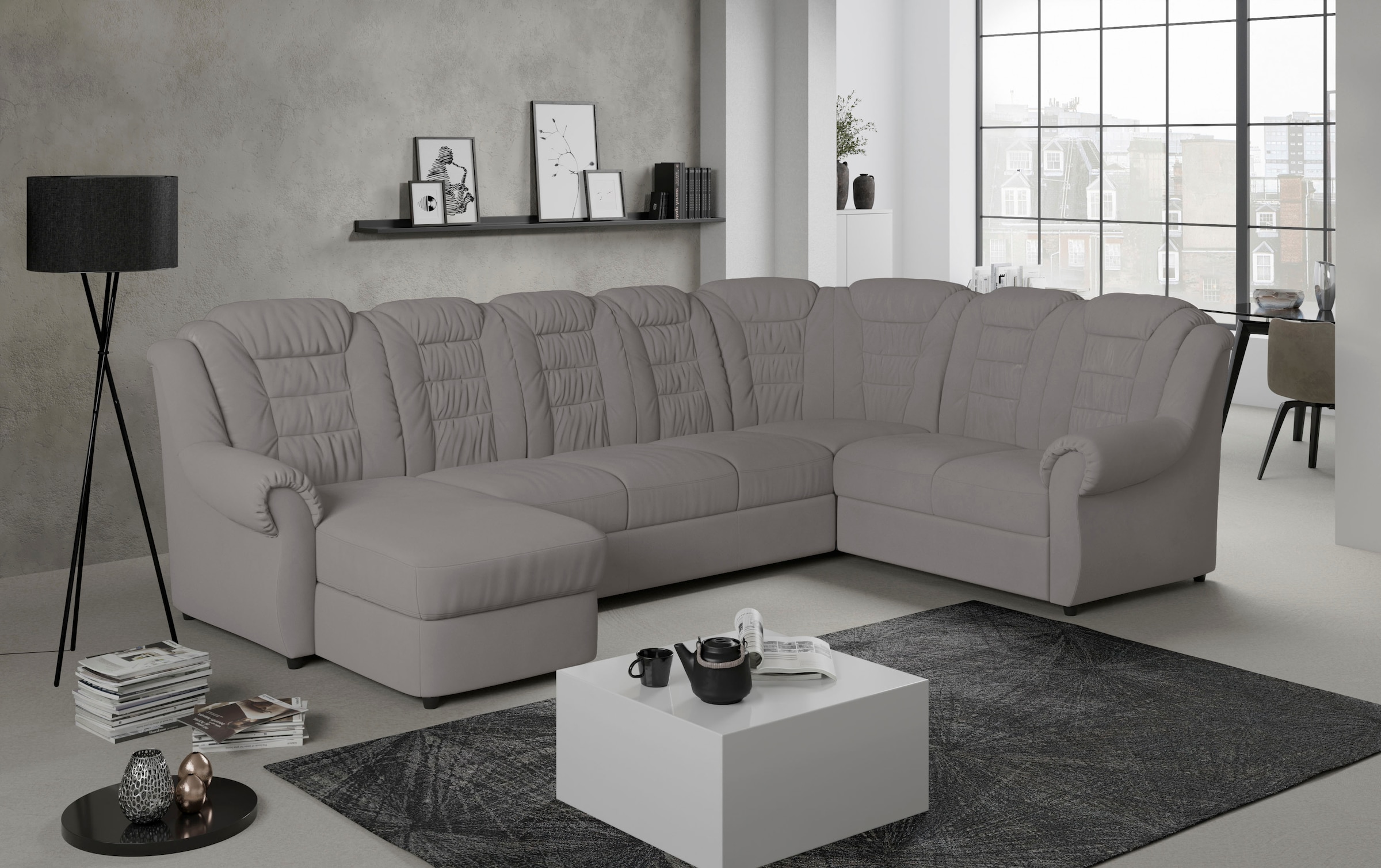Home affaire Wohnlandschaft »Boston U-Form«, Gemütliche Wohnlandschaft mit hoher Rückenlehne in klassischem Design
