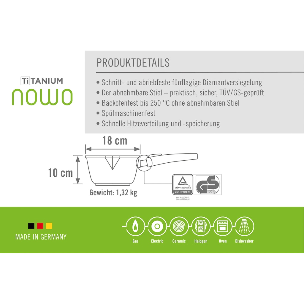 WOLL MADE IN GERMANY Topf-Set »Nowo Titanium«, Aluminiumguss, (Set, 8 tlg., je 1 Kochtopf 20/24/28 cm, 1 Stielkasserolle 18 cm)