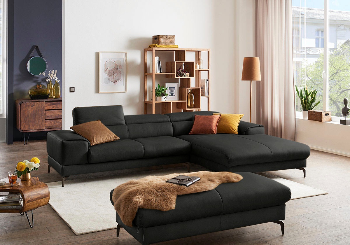 W.SCHILLIG Ecksofa »piedroo, Designsofa mit tollem Sitzkomfort, elegant und bequem, L-Form«, Kopfteilverstellung, wahlweise mit Sitztiefenverstellung, Breite 303cm