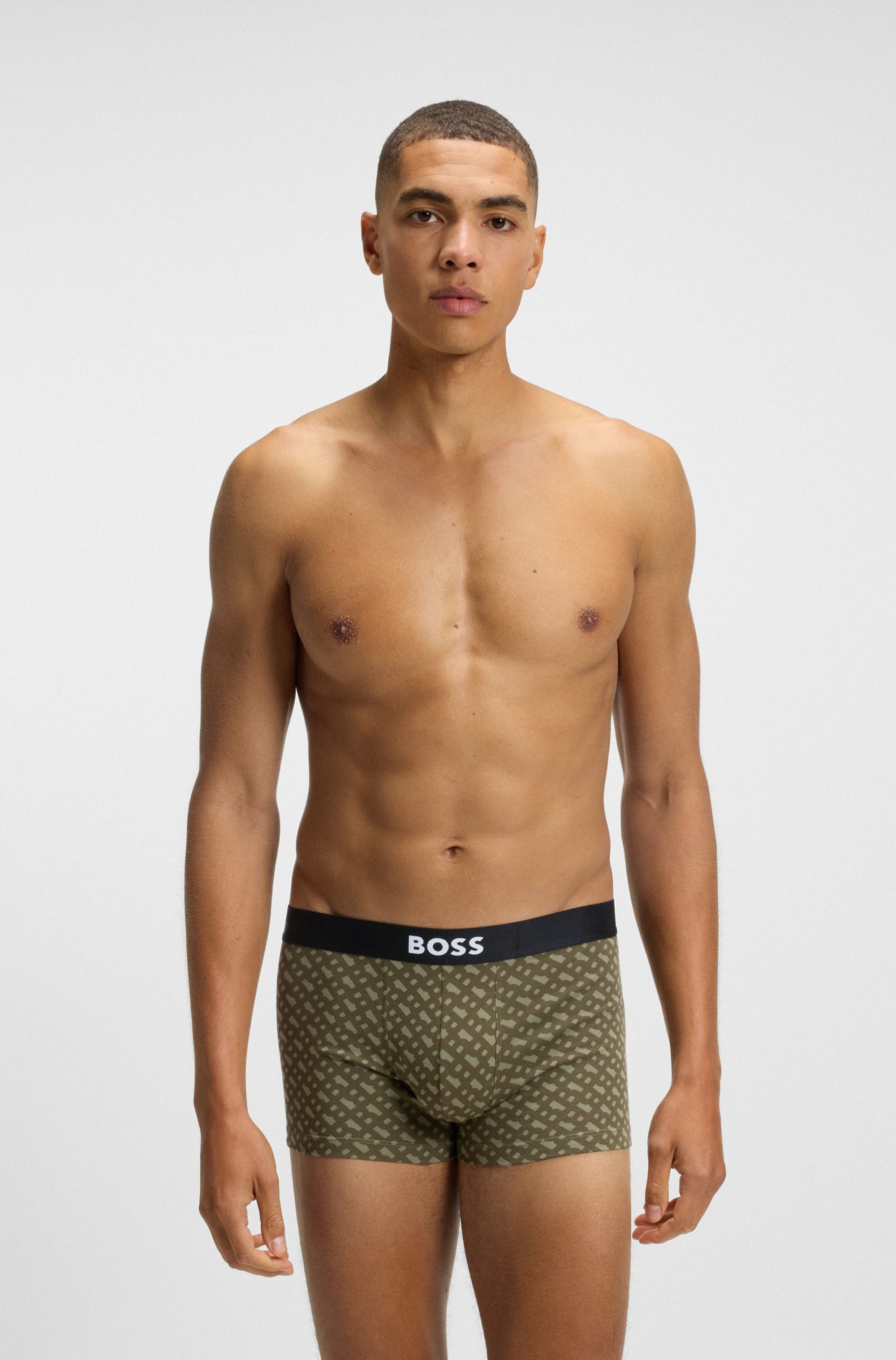 BOSS Boxershorts »Trunk 3P BOSS ONE D«, (3 St.), mittlere Bundhöhe, 1x gemustert, 2x unifarben