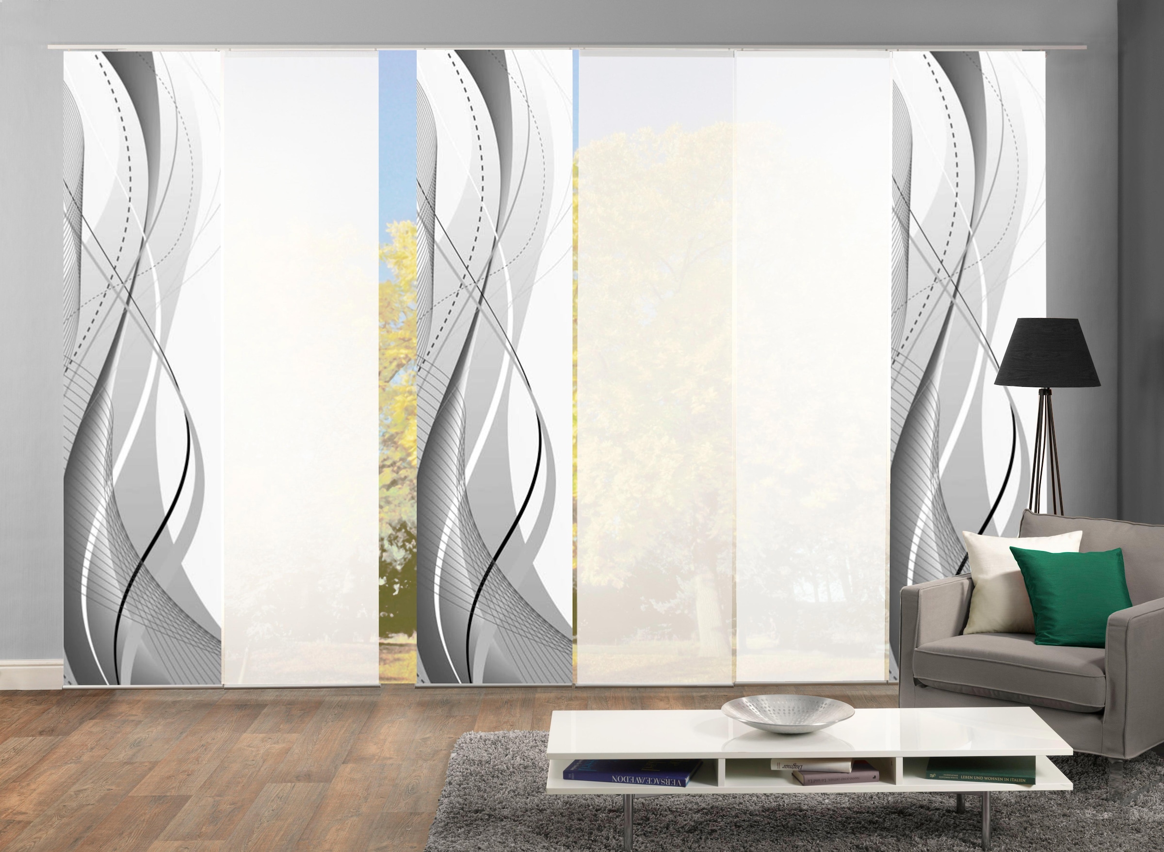 HOME WOHNIDEEN Schiebegardine »WUXi« Klettband 6 Stk. tlg. HxB: 245x60, ink günstig online kaufen