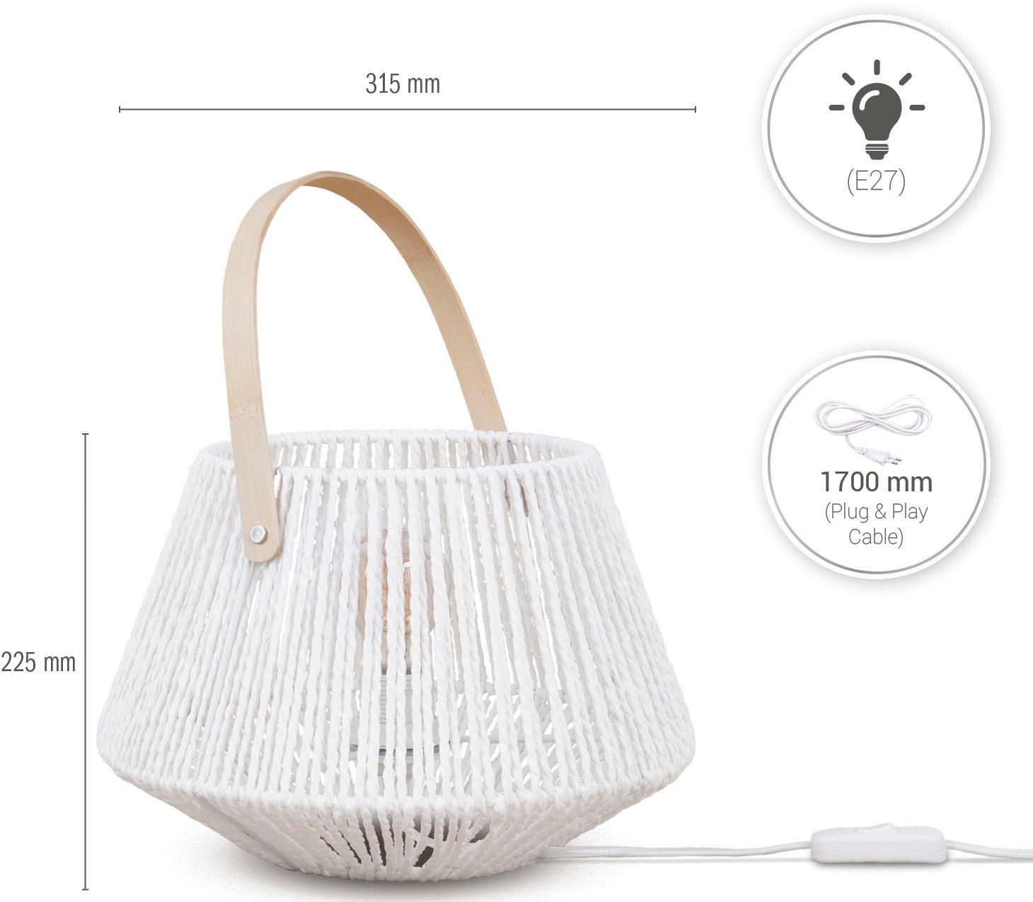 Paco Home Tischleuchte »CISCO«, Leuchtmittel E27 | ohne Leuchtmittel, Schreib Nachttisch Lampe Leselampe Lederband Korb E27
