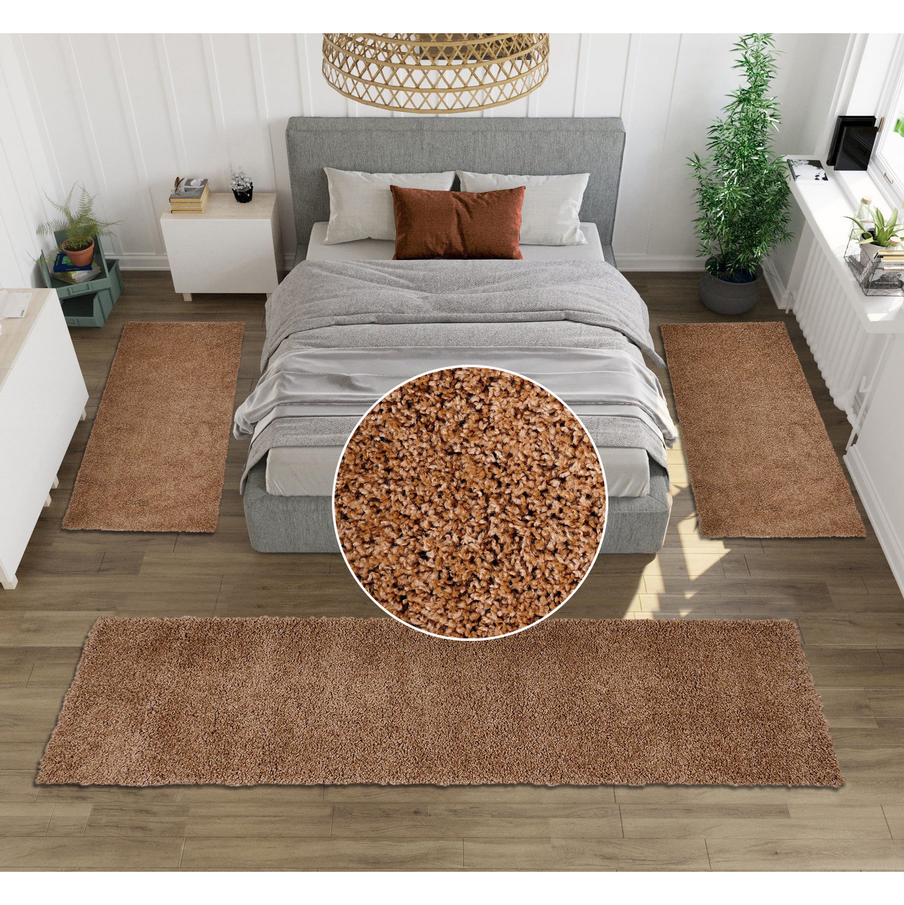 my home Bettumrandung »Viva« Höhe 45 mm 3 Stk. tlg. Bettvorleger, Läufer-Set, Uni-Farben, einfarbig, besonders kuschelig