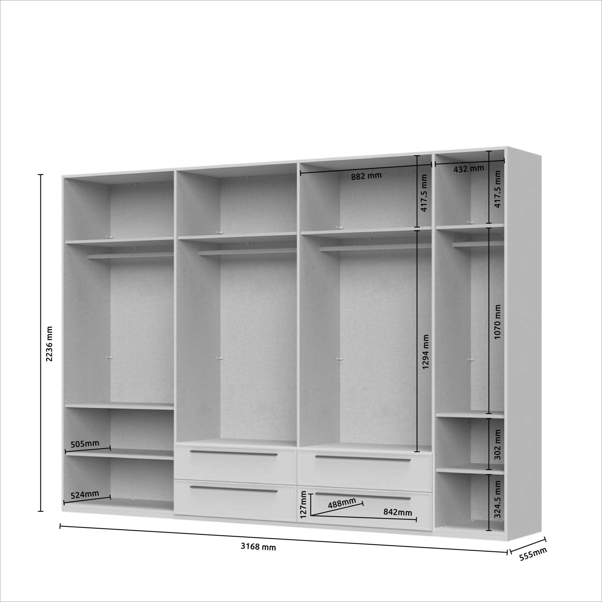 Places of Style Drehtürenschrank »Opera mit oder ohne Kranz inkl. LED-Bel.,B 227,272,317 oder 362 cm«, UV lackiert, Soft Close Funktion, Höhenverstellbare Füße