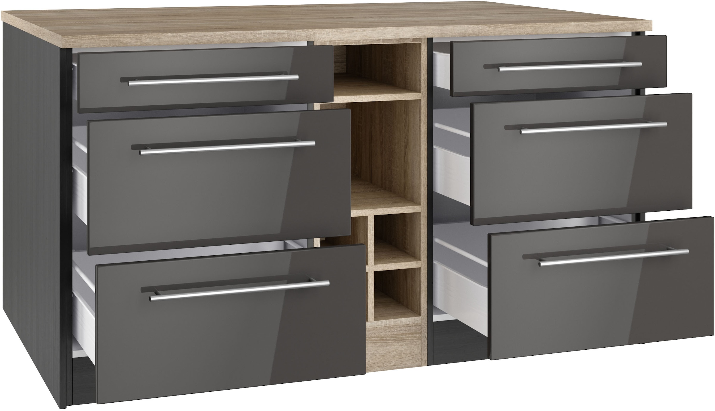 KOCHSTATION Kücheninsel »KS-Wien«, Breite 153 cm, MDF-Fronten, Flaschenregal