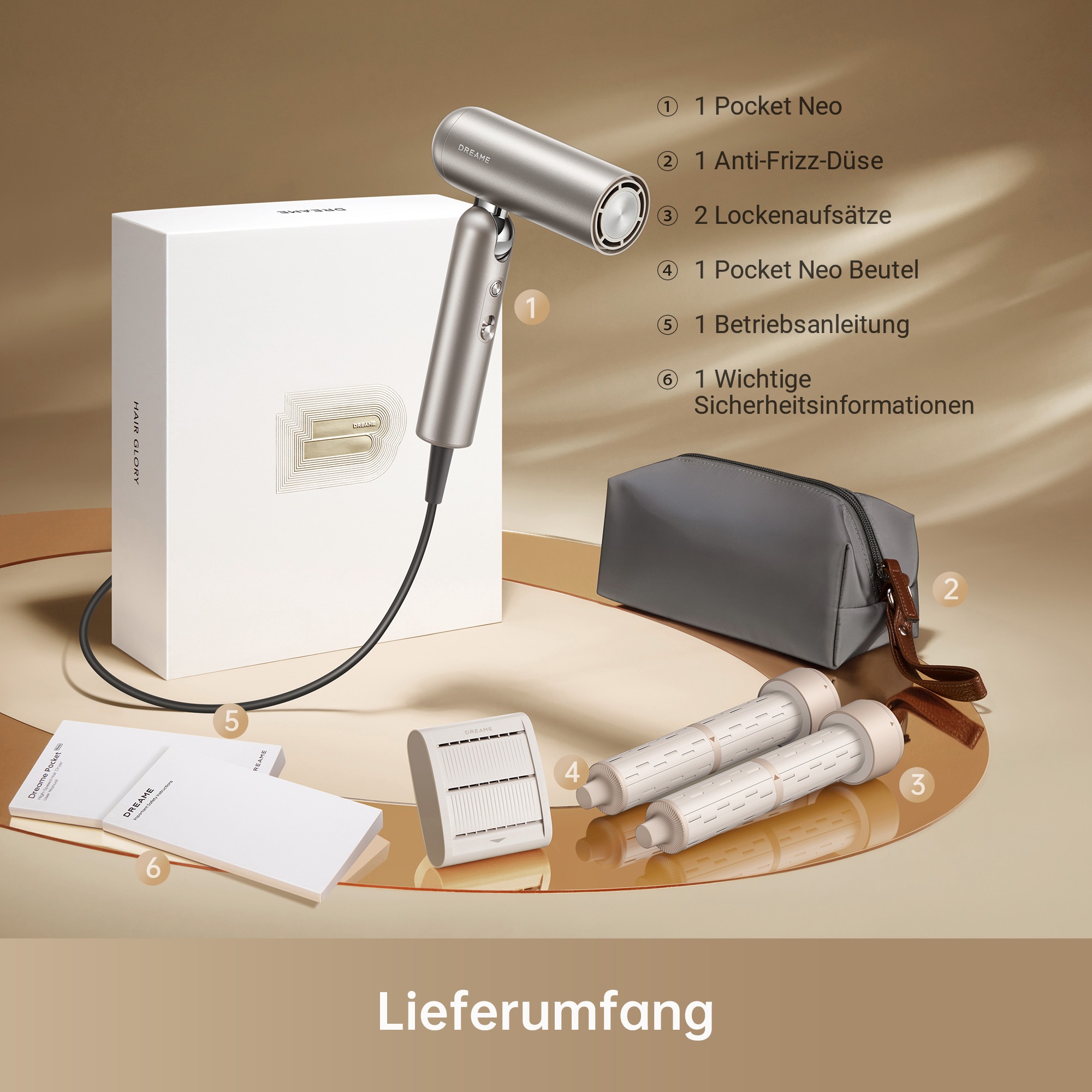 Dreame Haartrockner »Pocket Neo Hochgeschwindigkeits-Haartrockner«, 1300 W, 2 Aufsätze, Kompakt & klappbar, vielseitige Aufsätze, 110.000 U/min