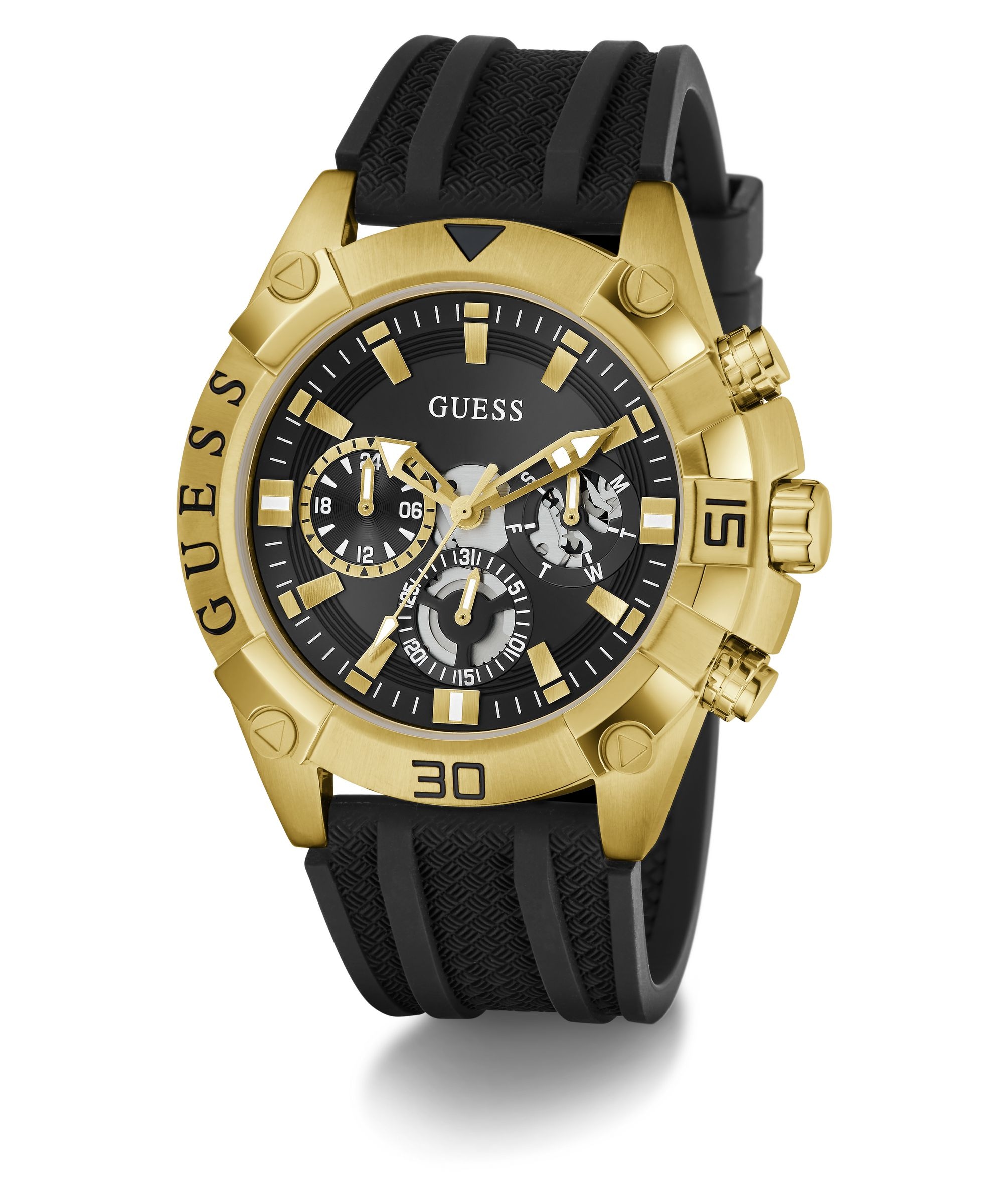 Guess Multifunktionsuhr »PROSPECT« Quarzuhr, Armbanduhr, Herrenuhr, Silikonarmband, analog, Wochentag