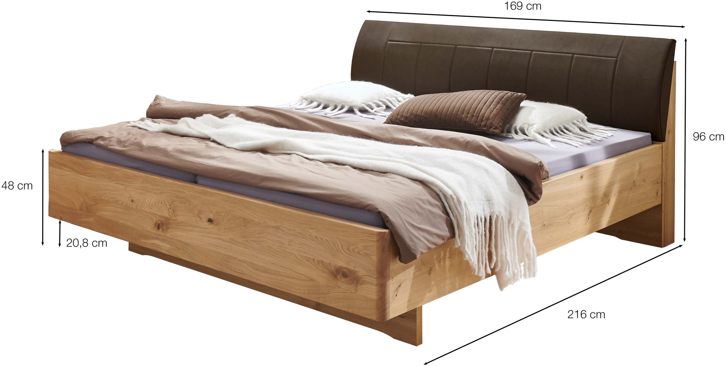 WIEMANN Holzbett »Cardiff, Bettgestell, Bettrahmen, teilmassiv, mit Polsterkopfteil«, (Belastbarkeit 110/220 Kg, 4-fache höhenverstellbar, MADE IN GERMANY), Fußteil aus Massivholz, verschiedene Größen