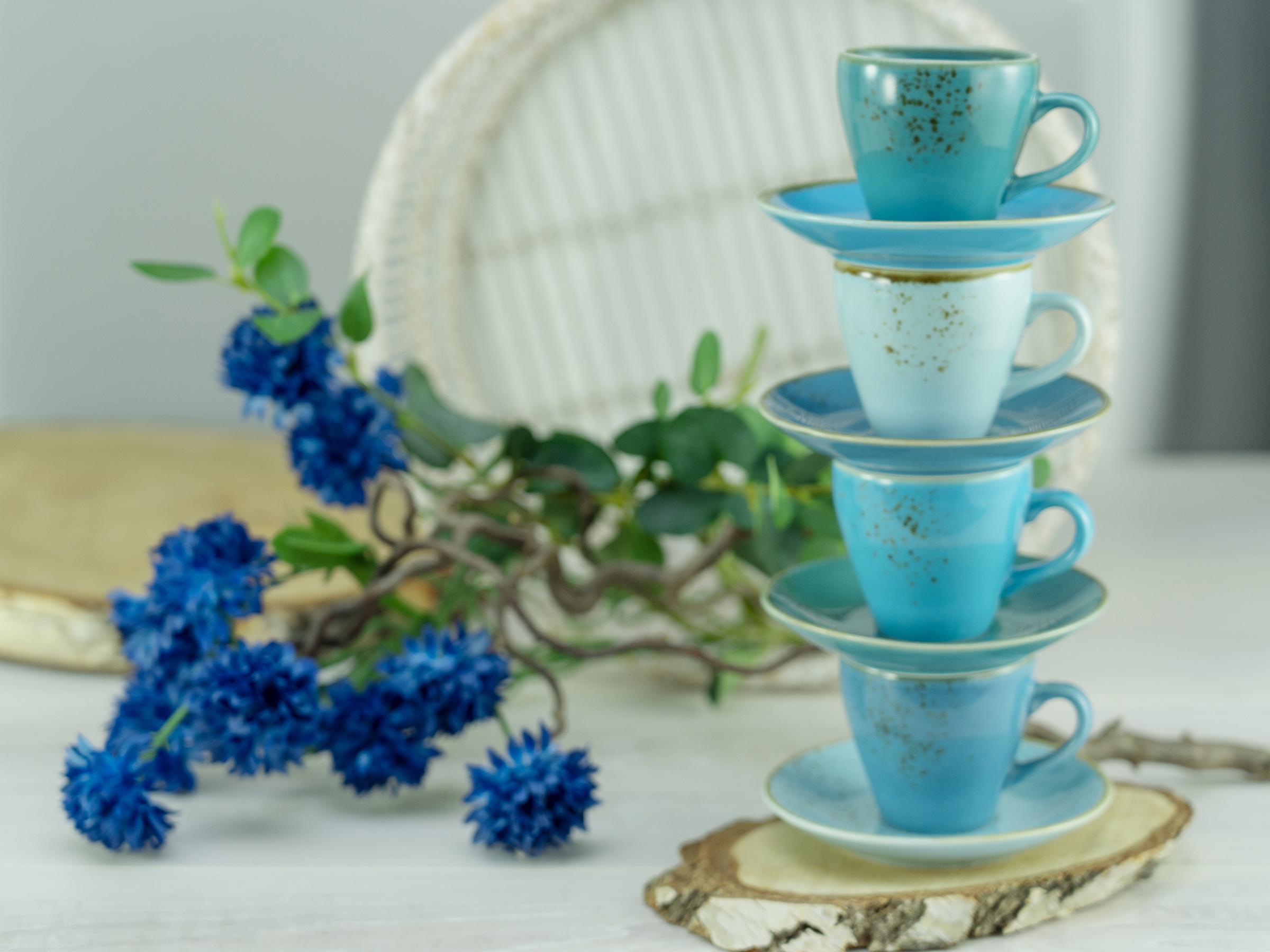 CreaTable Espressotasse »Kaffeetasse NATURE COLLECTION Aqua«, (Set, 8 tlg.), Tassen Set, aktuelle Blautöne mit Sprenkel, 4 Tassen, 4 Untertassen